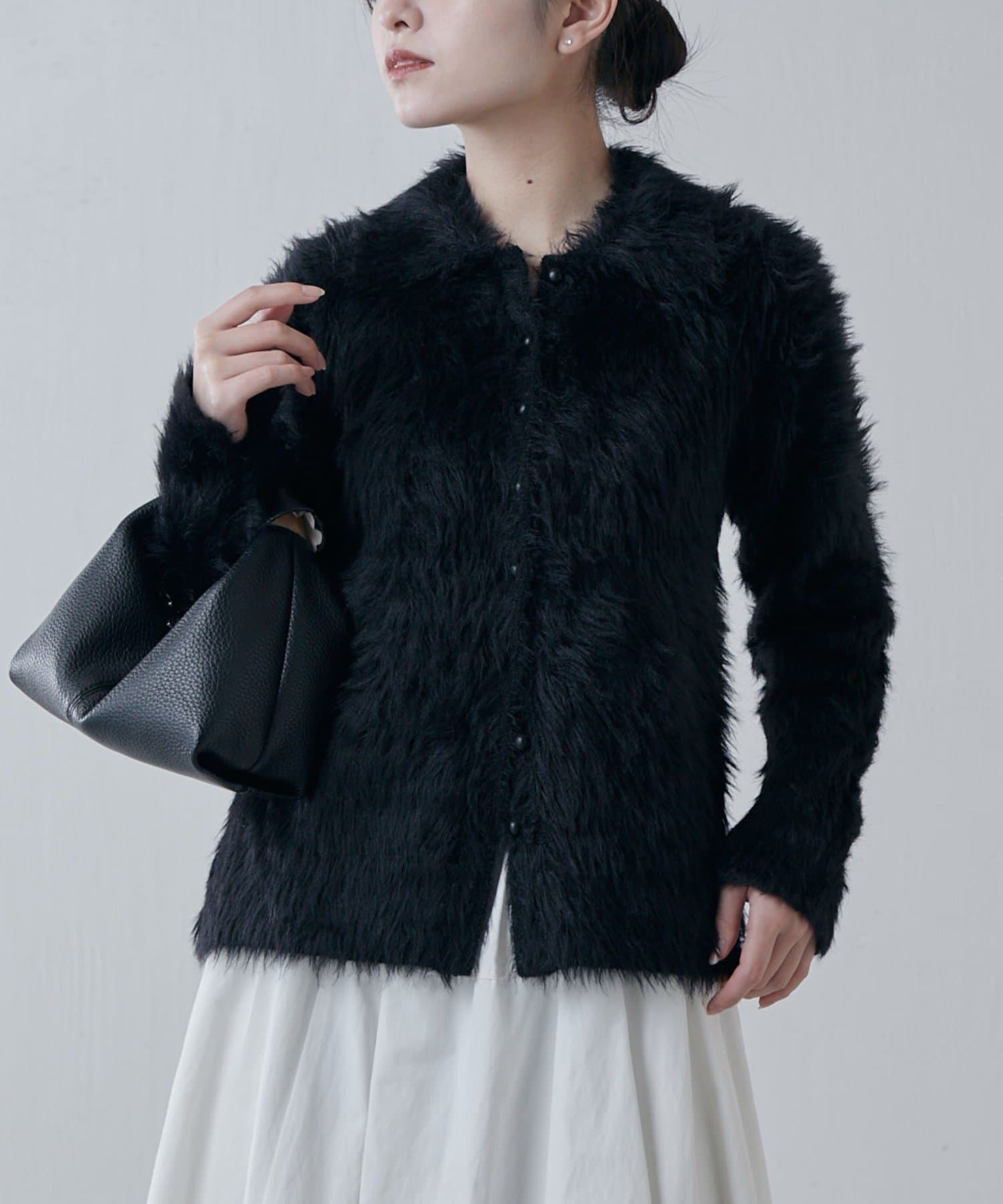 Lui's(ルイス) 【スタイルアップ◎】シャギー衿付きニットカーディガン