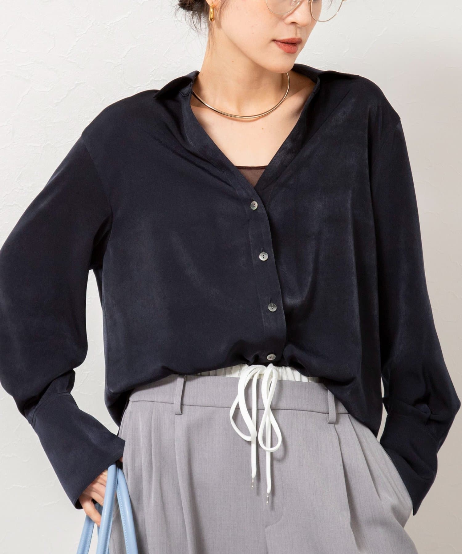 NOLLEY'S(ノーリーズ) ウォッシャブルスエードサテンシャツ