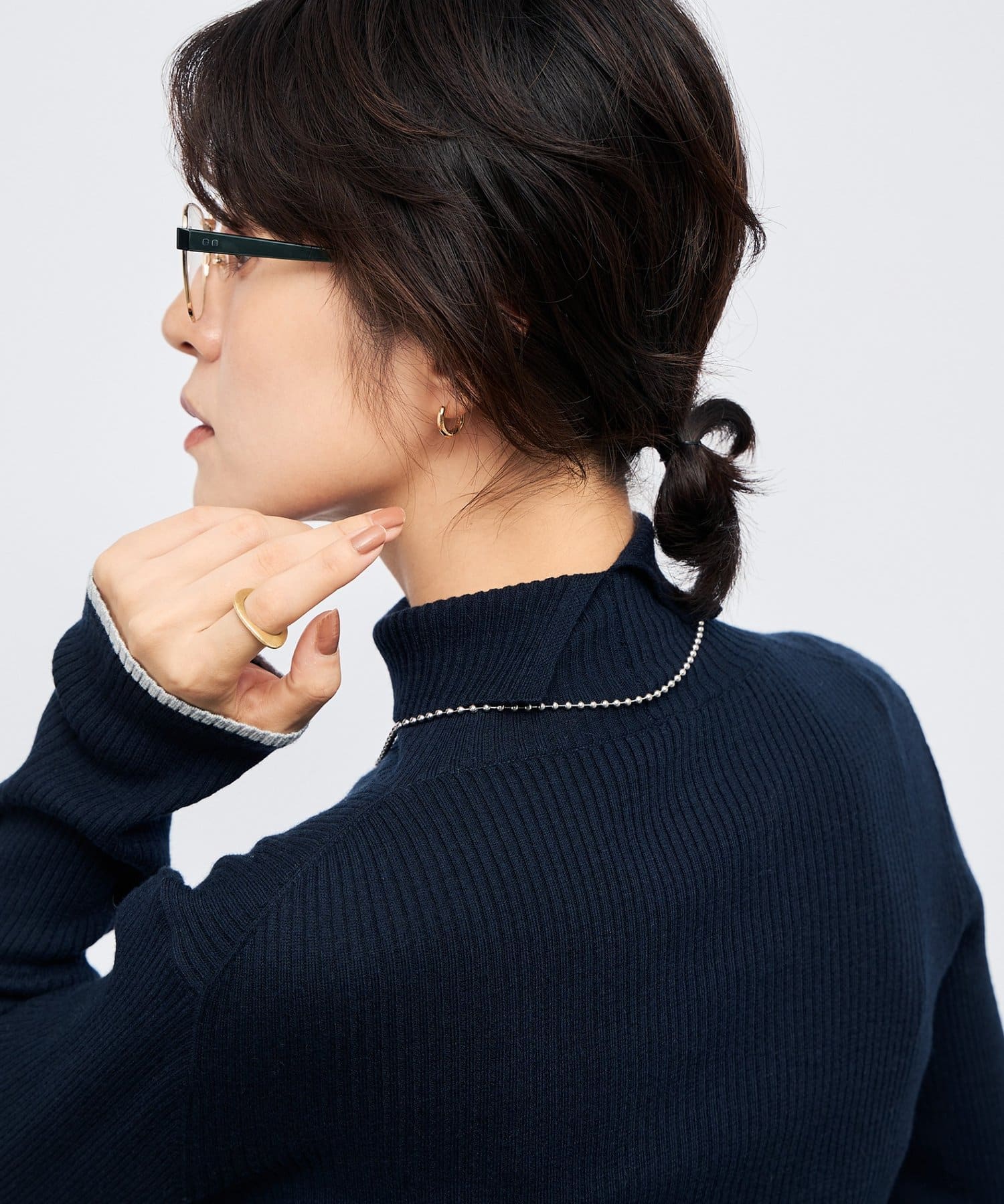 NOLLEY'S(ノーリーズ) 《手洗い可能》3×2リブ配色タートルネック