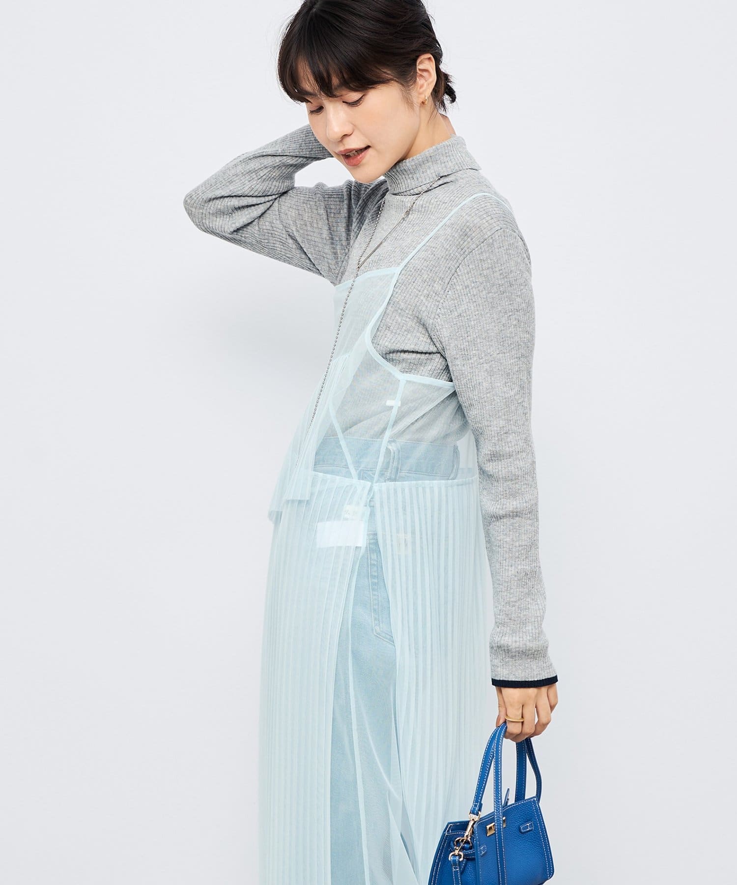 NOLLEY'S(ノーリーズ) 《手洗い可能》3×2リブ配色タートルネック