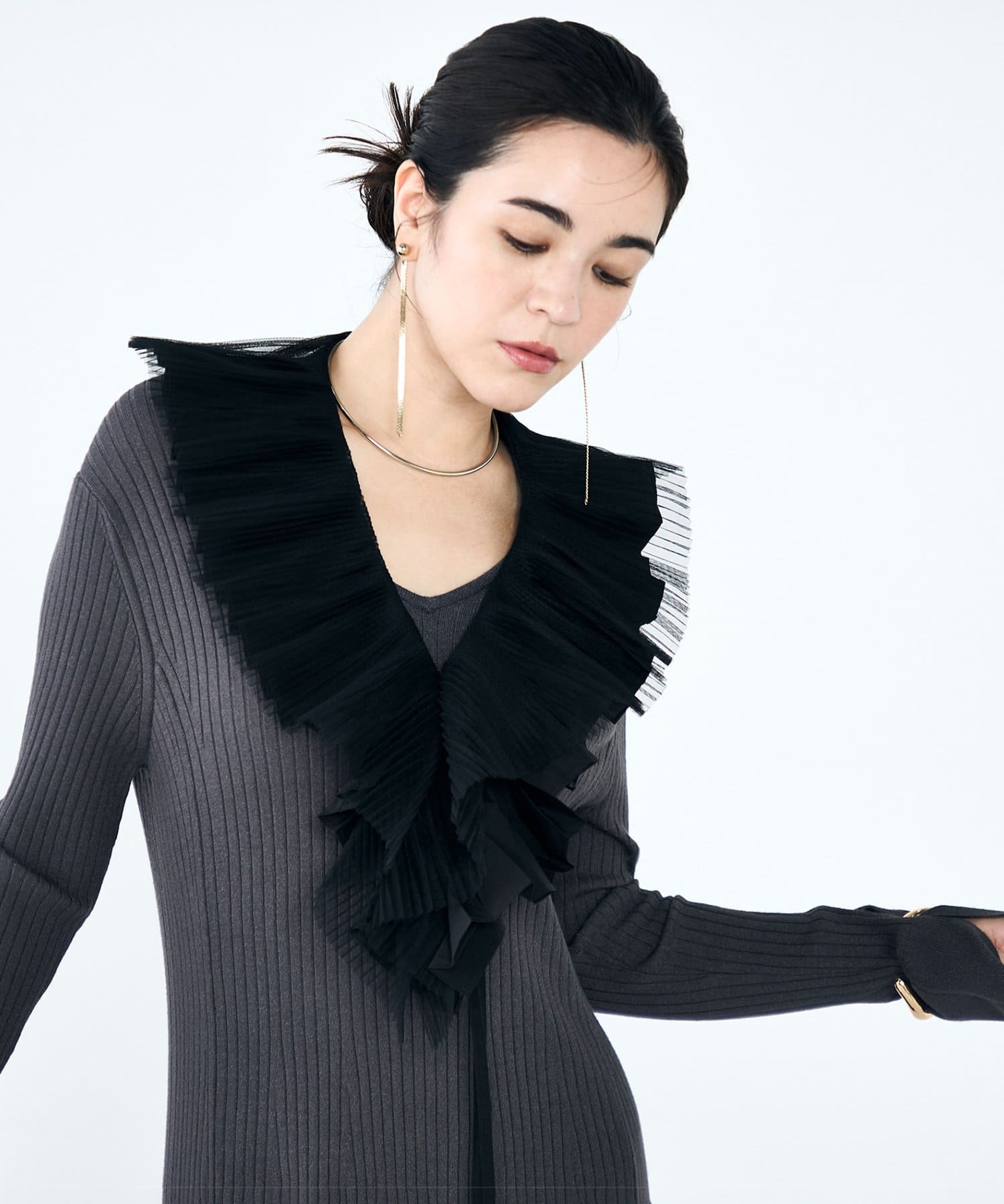 NOLLEY'S(ノーリーズ) タフタ＆チュールプリーツつけ襟