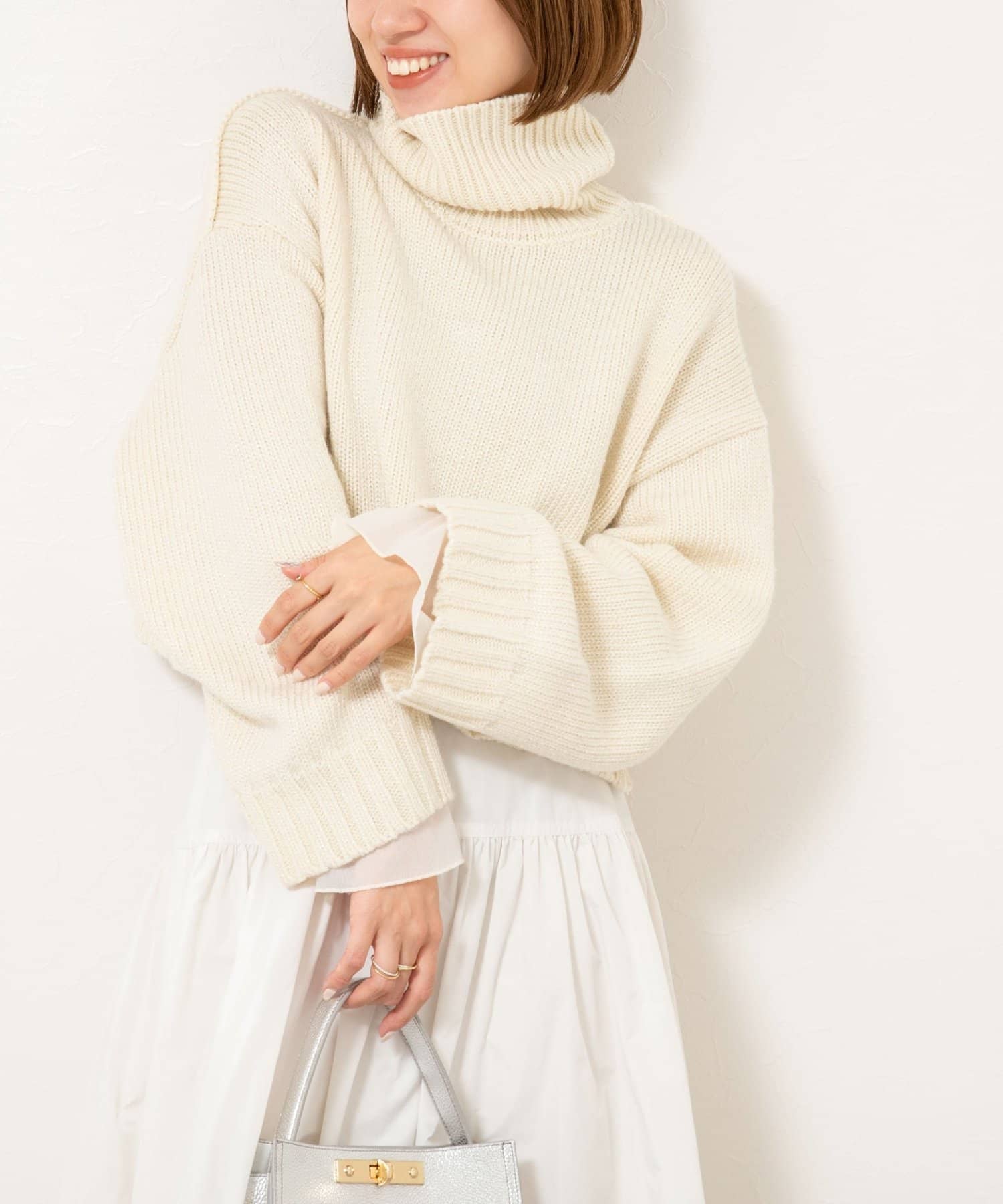 NOLLEY'S(ノーリーズ) ブライト紡毛サイドジップショート丈タートルネック