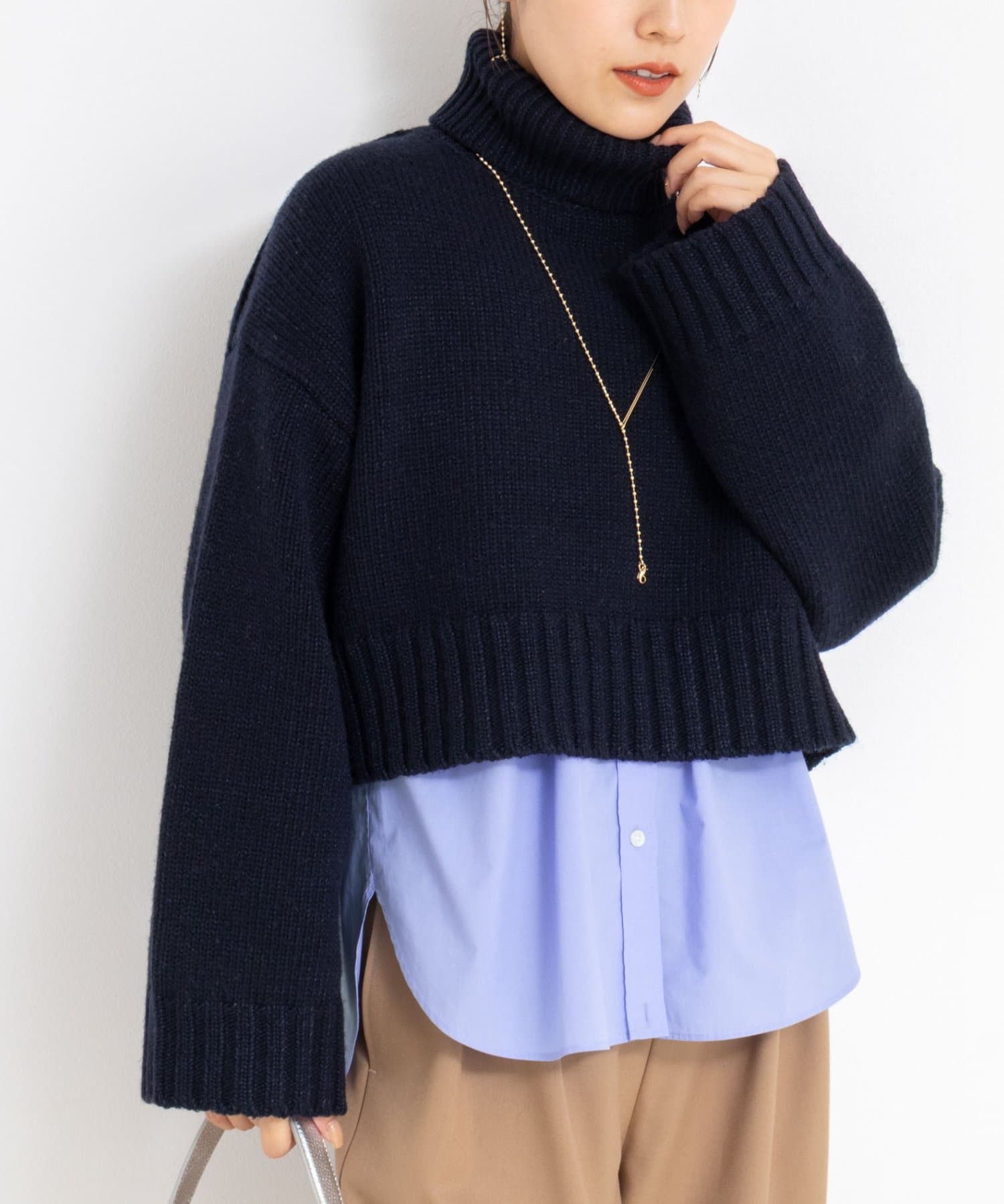 NOLLEY'S(ノーリーズ) ブライト紡毛サイドジップショート丈タートルネック