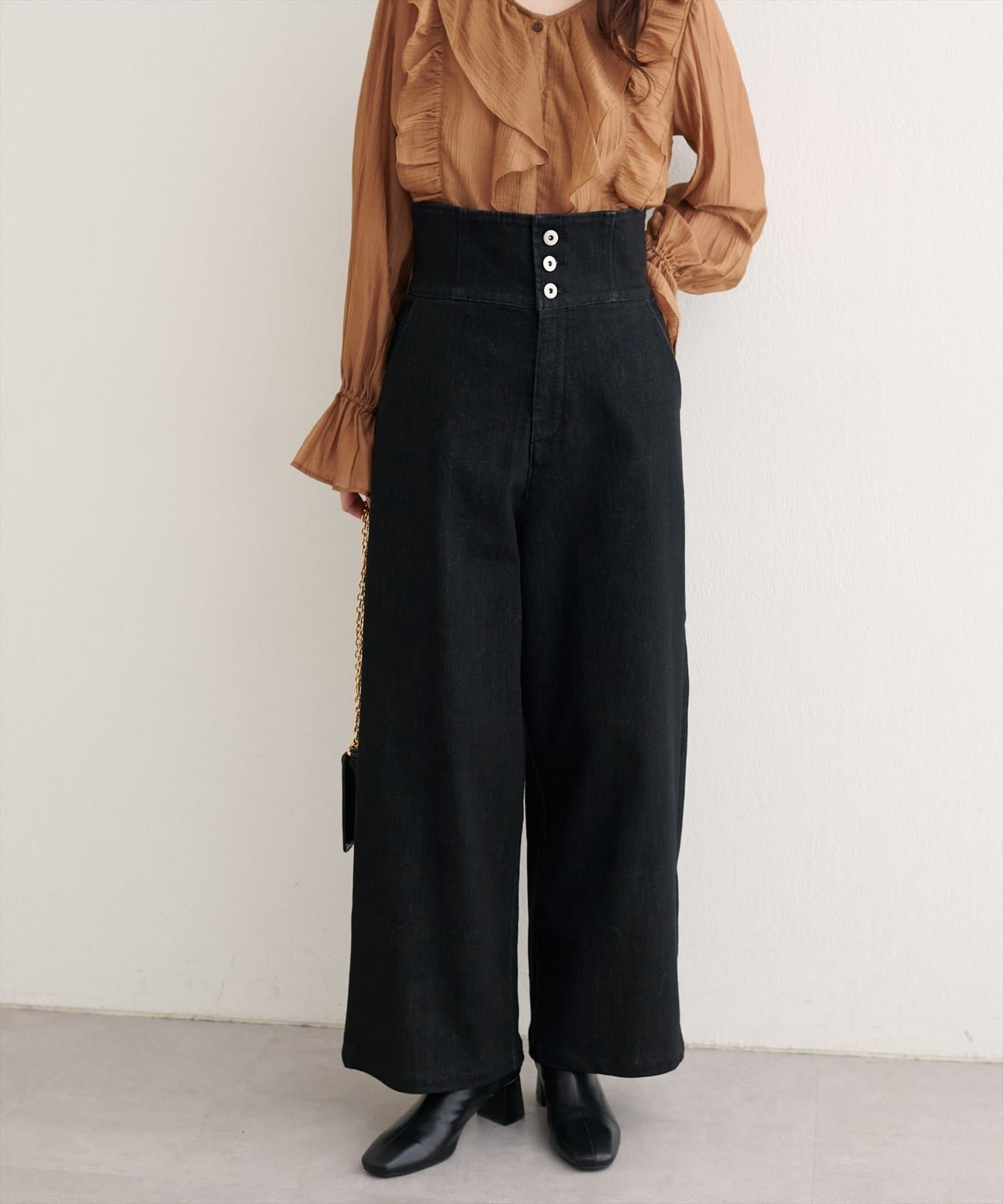 NICE CLAUP / OLIVE des OLIVE OUTLET(ナイスクラップ  / オリーブ デ オリーブ アウトレット) 【natural couture】 折り返しベルトデニムパンツ