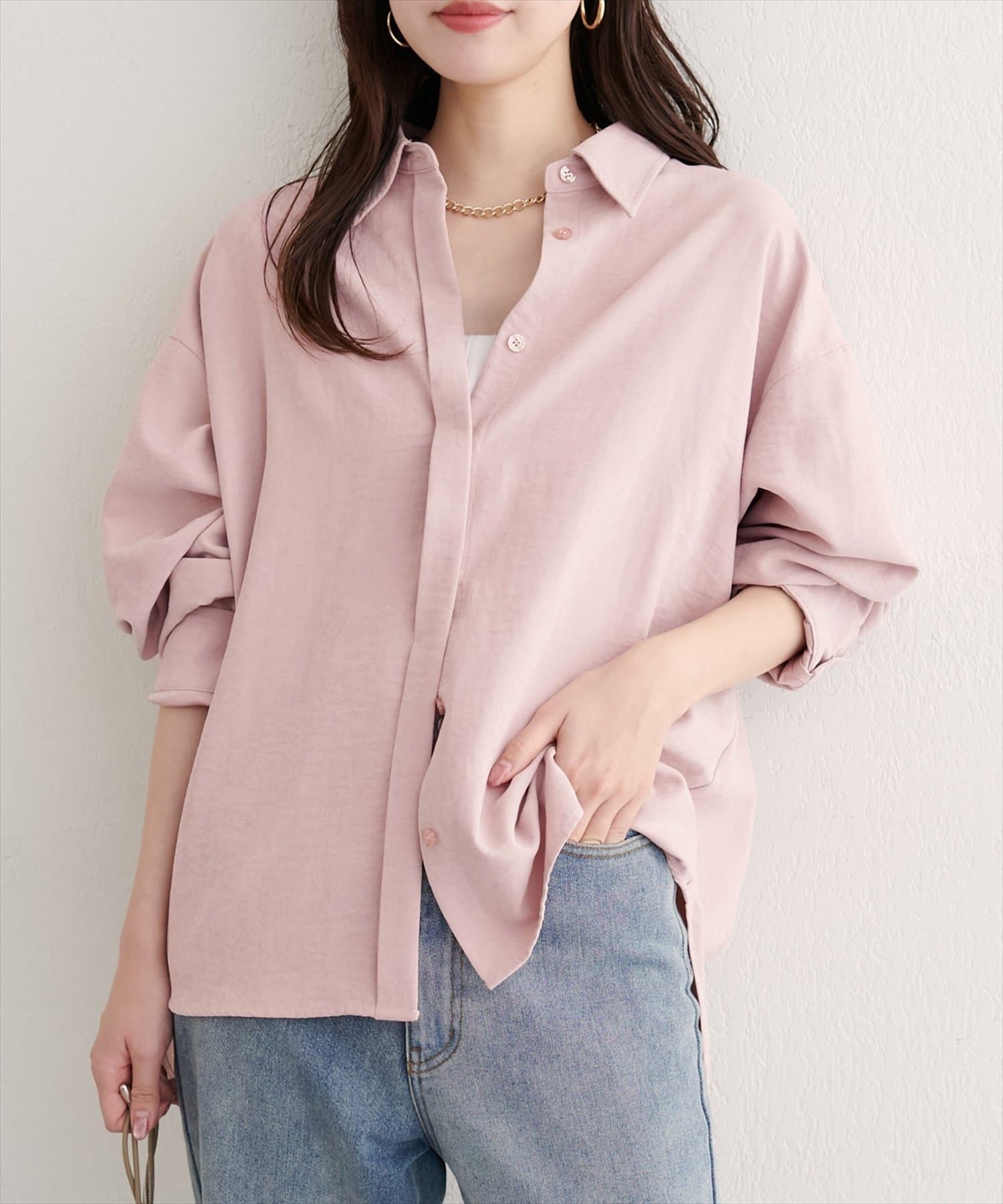 NICE CLAUP / OLIVE des OLIVE OUTLET(ナイスクラップ  / オリーブ デ オリーブ アウトレット) 【natural couture】ピーチスキンオーバーサイズシャツ