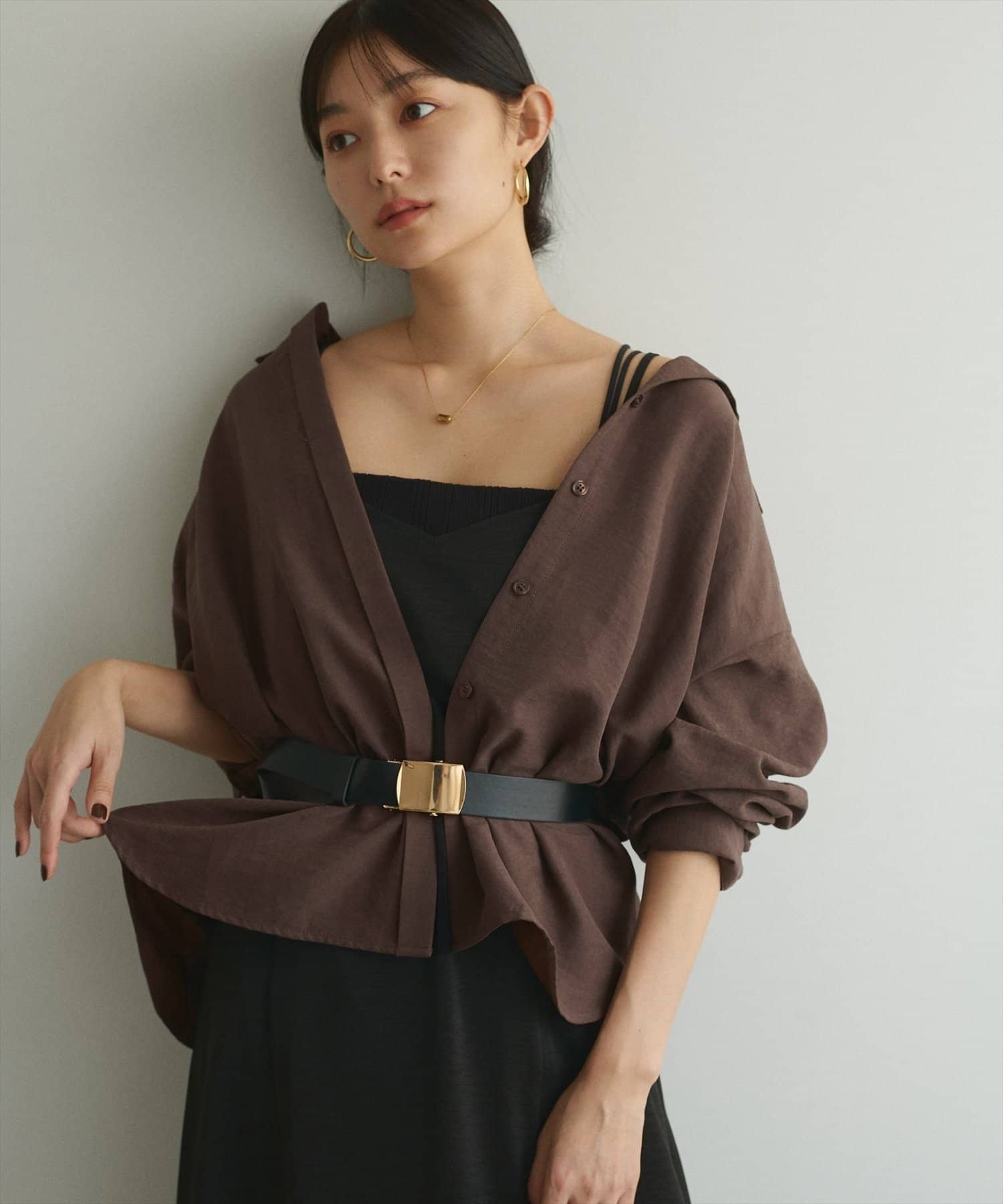 NICE CLAUP / OLIVE des OLIVE OUTLET(ナイスクラップ  / オリーブ デ オリーブ アウトレット) 【natural couture】ピーチスキンオーバーサイズシャツ