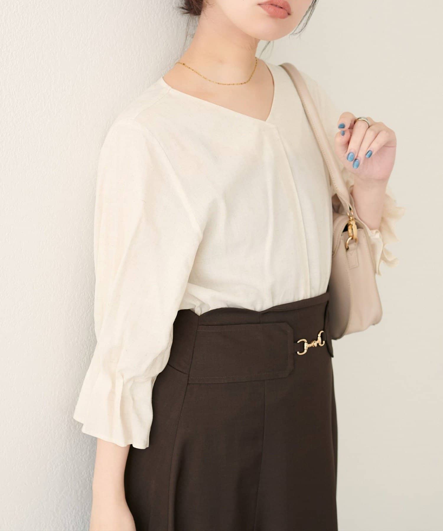 NICE CLAUP / OLIVE des OLIVE OUTLET(ナイスクラップ  / オリーブ デ オリーブ アウトレット) 【natural couture】麻レーヨンタック袖ブラウス