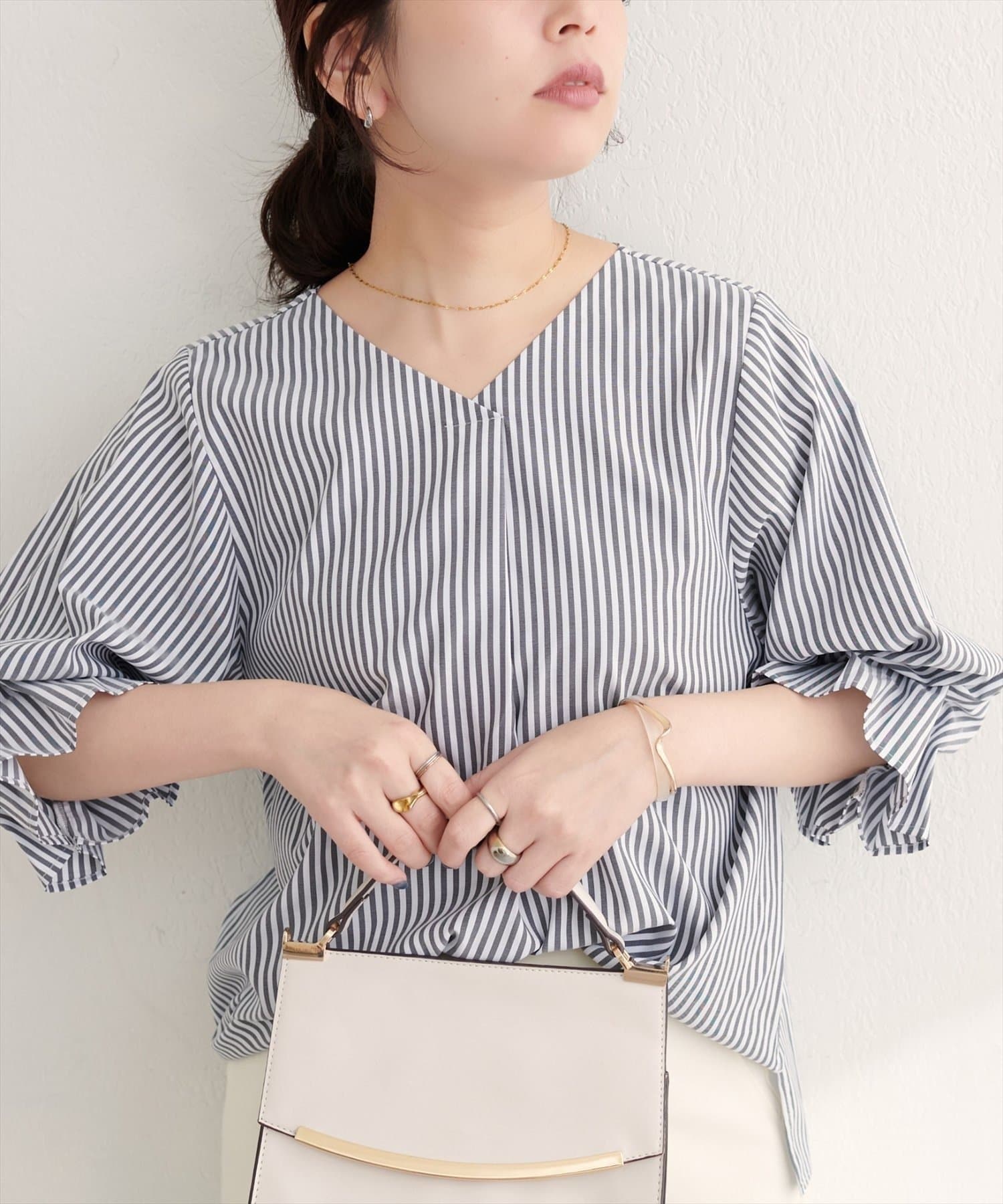 NICE CLAUP / OLIVE des OLIVE OUTLET(ナイスクラップ  / オリーブ デ オリーブ アウトレット) 【natural couture】麻レーヨンタック袖ブラウス