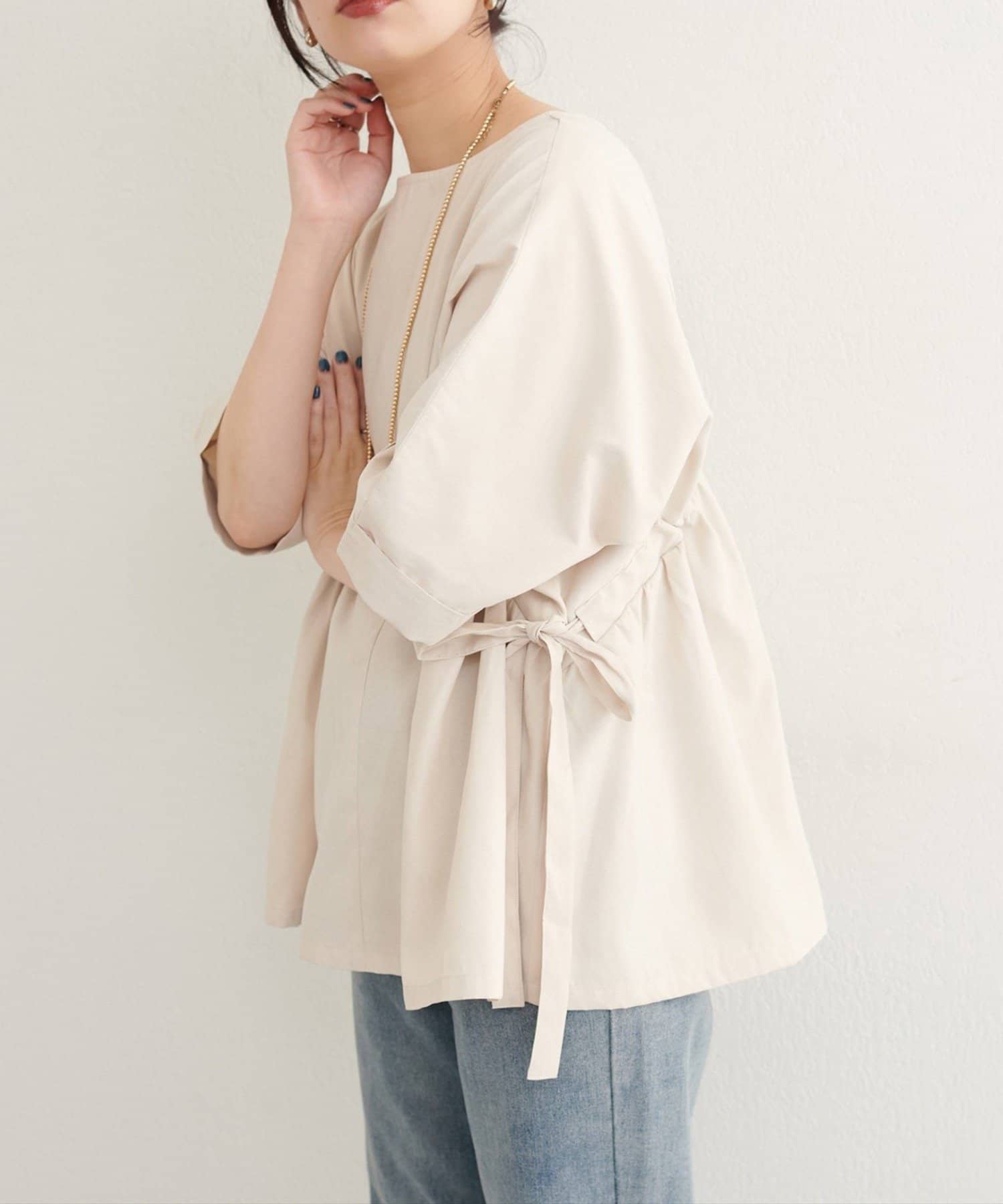 NICE CLAUP / OLIVE des OLIVE OUTLET(ナイスクラップ  / オリーブ デ オリーブ アウトレット) 【natural couture】サイドドロスト7部袖ブラウス