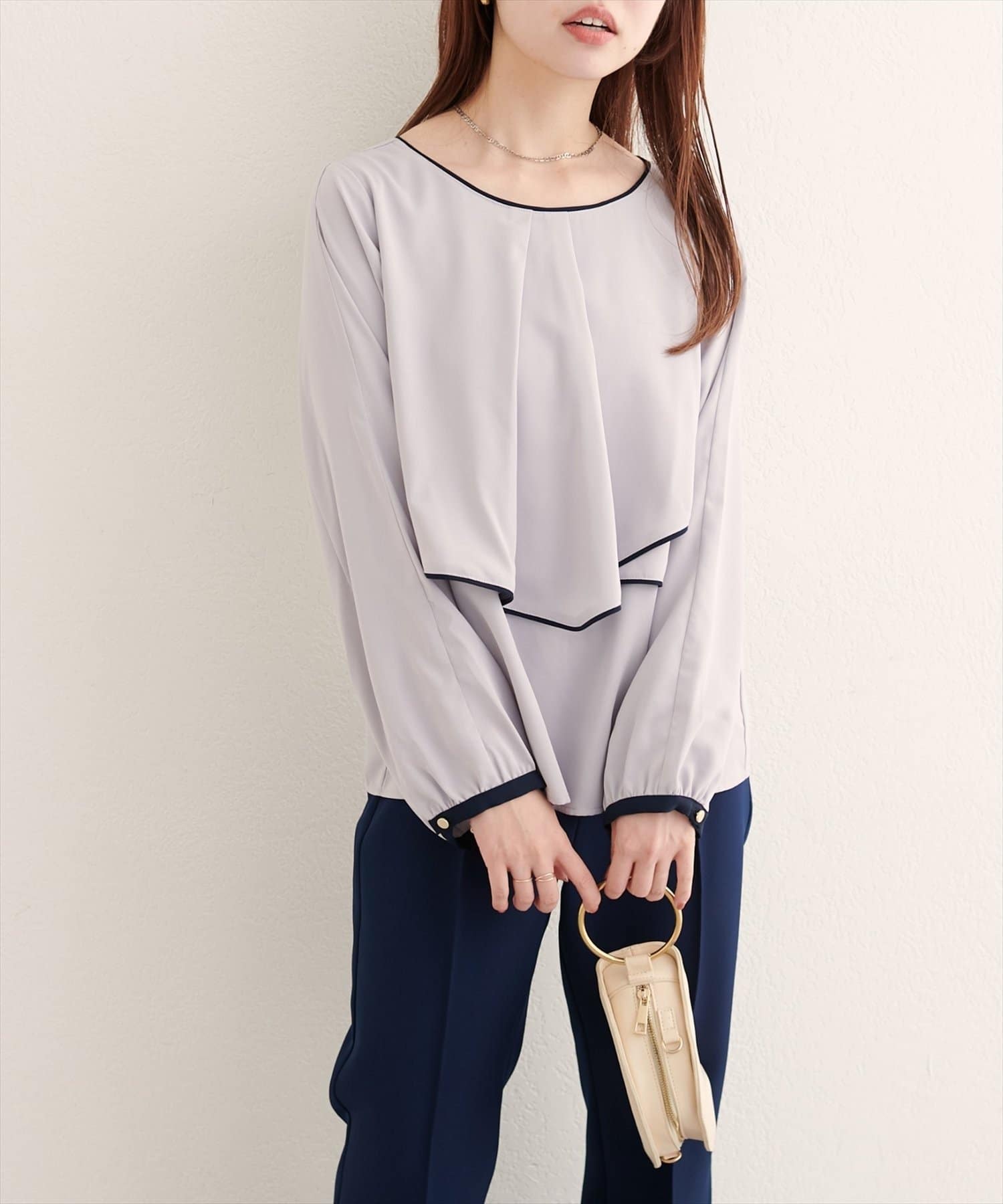 NICE CLAUP / OLIVE des OLIVE OUTLET(ナイスクラップ  / オリーブ デ オリーブ アウトレット) 【natural couture】アシメパイピングボウタイブラウス