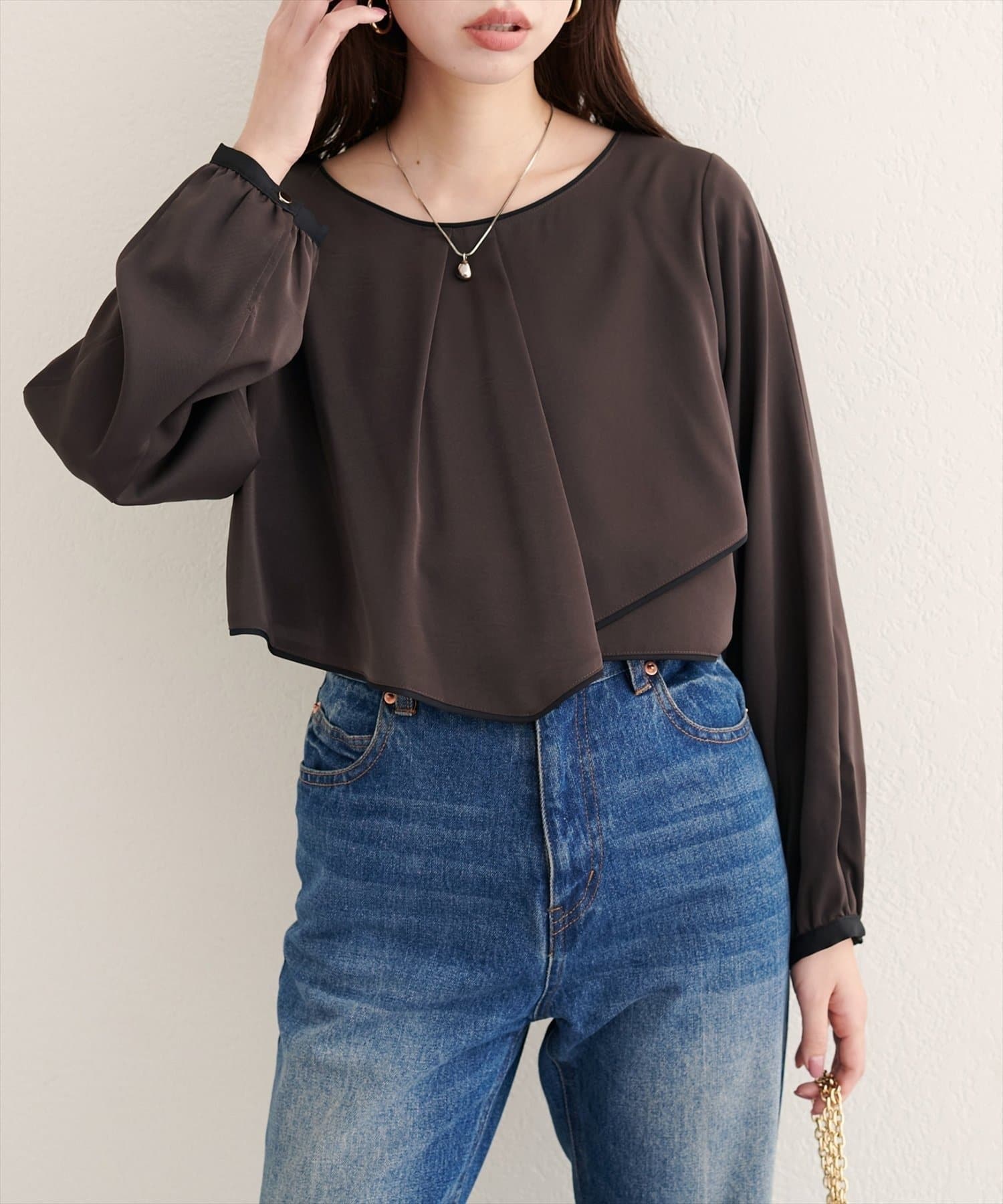 NICE CLAUP / OLIVE des OLIVE OUTLET(ナイスクラップ  / オリーブ デ オリーブ アウトレット) 【natural couture】アシメパイピングボウタイブラウス