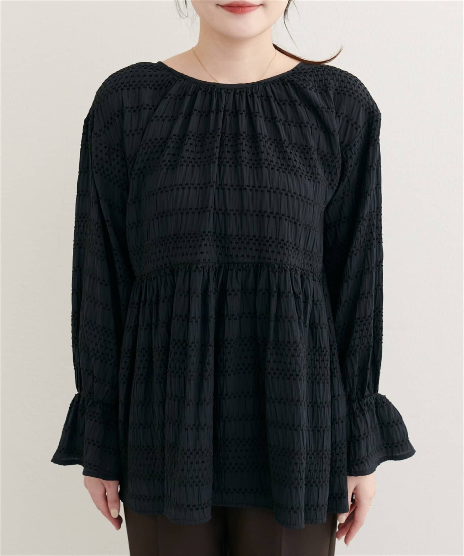 NICE CLAUP / OLIVE des OLIVE OUTLET(ナイスクラップ  / オリーブ デ オリーブ アウトレット) 【natural couture】モールボーダーペプラムブラウス