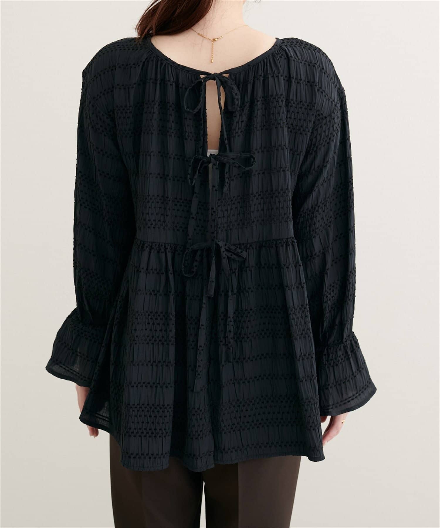 NICE CLAUP / OLIVE des OLIVE OUTLET(ナイスクラップ  / オリーブ デ オリーブ アウトレット) 【natural couture】モールボーダーペプラムブラウス