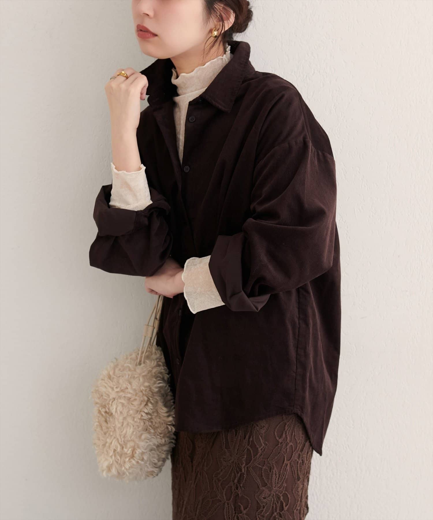 NICE CLAUP / OLIVE des OLIVE OUTLET(ナイスクラップ  / オリーブ デ オリーブ アウトレット) 【natural couture】コーデュロイオーバーサイズシャツ