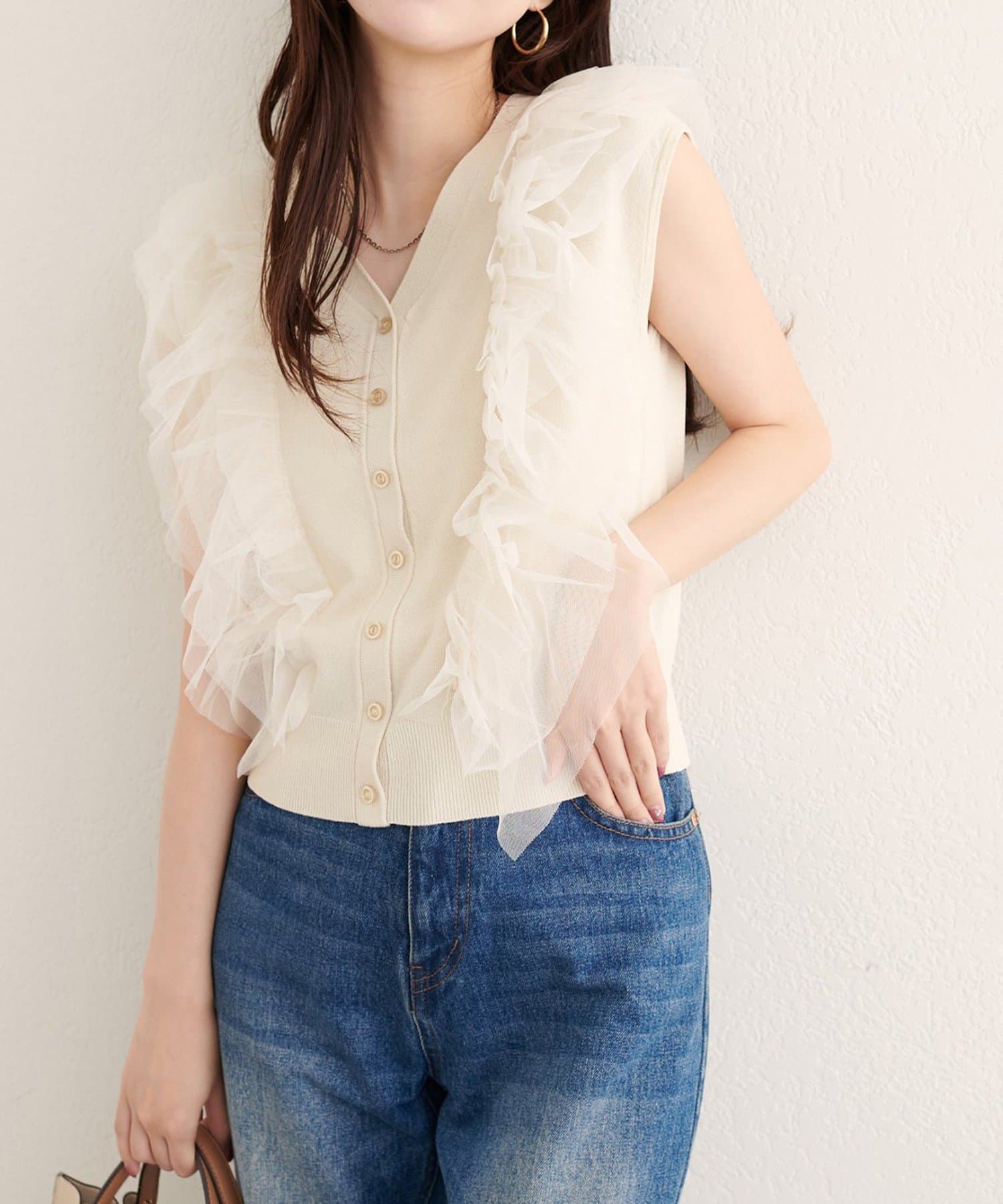 NICE CLAUP / OLIVE des OLIVE OUTLET(ナイスクラップ  / オリーブ デ オリーブ アウトレット) 【natural couture】チュールフリルニットベスト