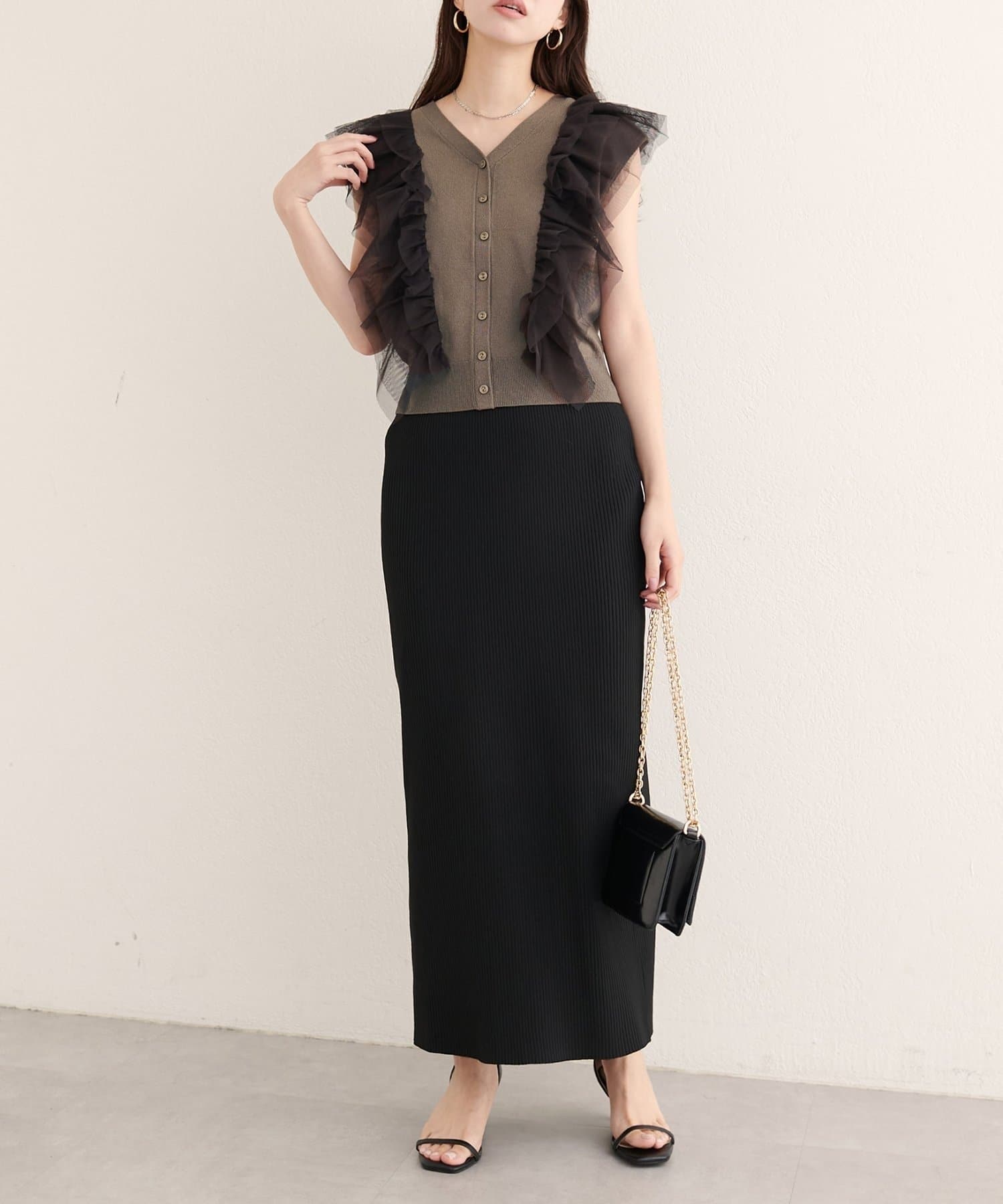 NICE CLAUP / OLIVE des OLIVE OUTLET(ナイスクラップ  / オリーブ デ オリーブ アウトレット) 【natural couture】チュールフリルニットベスト