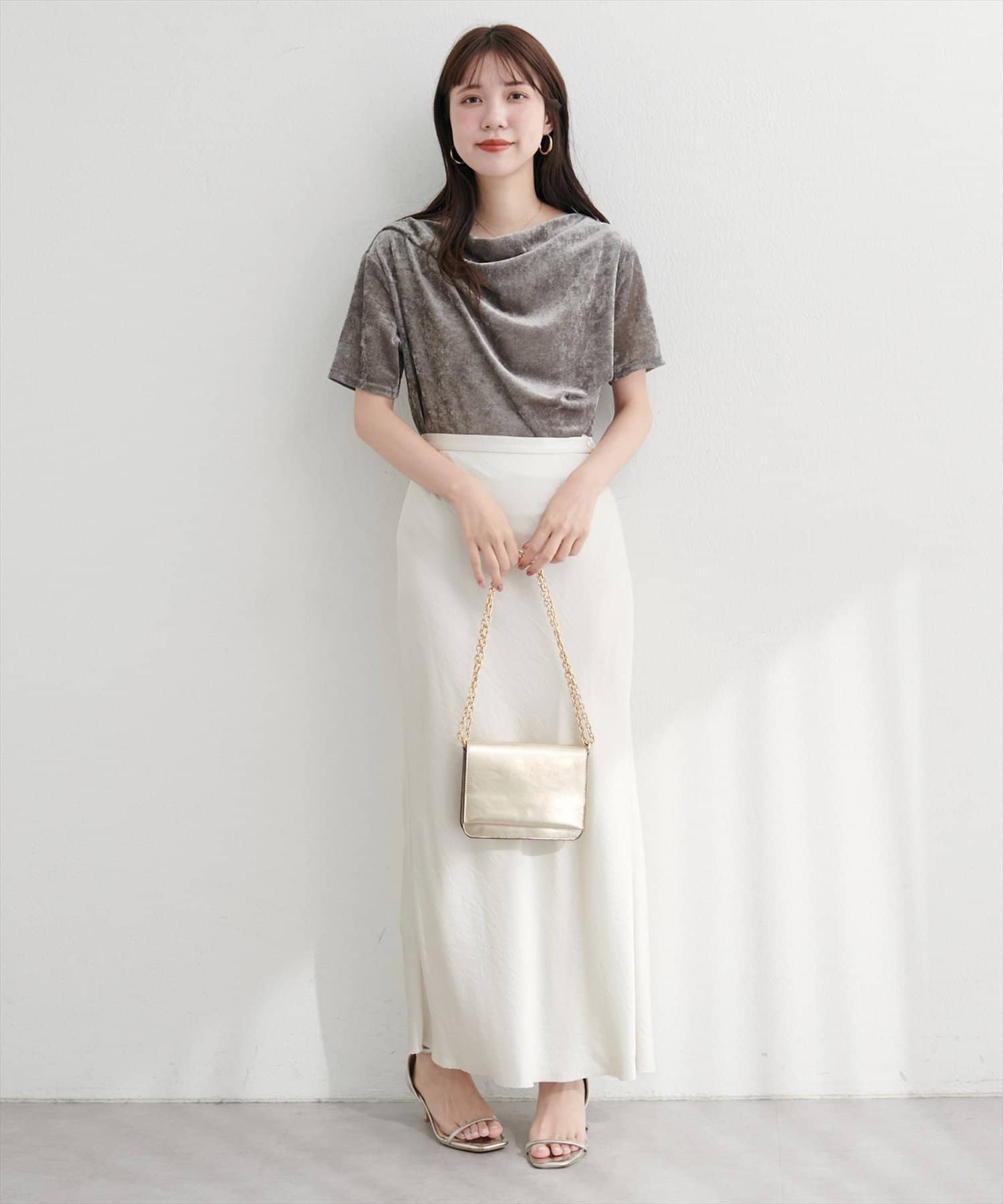 NICE CLAUP / OLIVE des OLIVE OUTLET(ナイスクラップ  / オリーブ デ オリーブ アウトレット) 【natural couture】フロッキーメッシュドレープ半袖プルオーバー