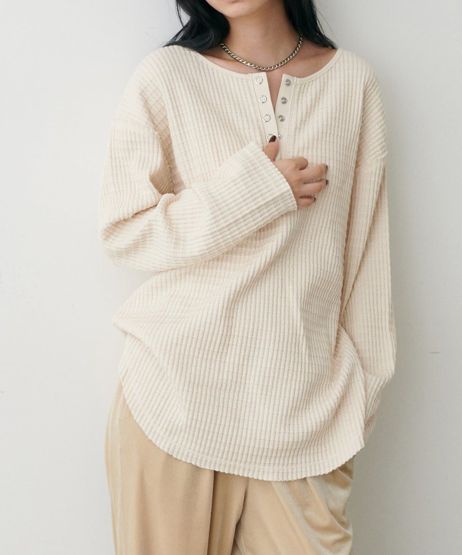 NICE CLAUP / OLIVE des OLIVE OUTLET(ナイスクラップ  / オリーブ デ オリーブ アウトレット) 【LARUTA】長袖ワッフルカットソーTee