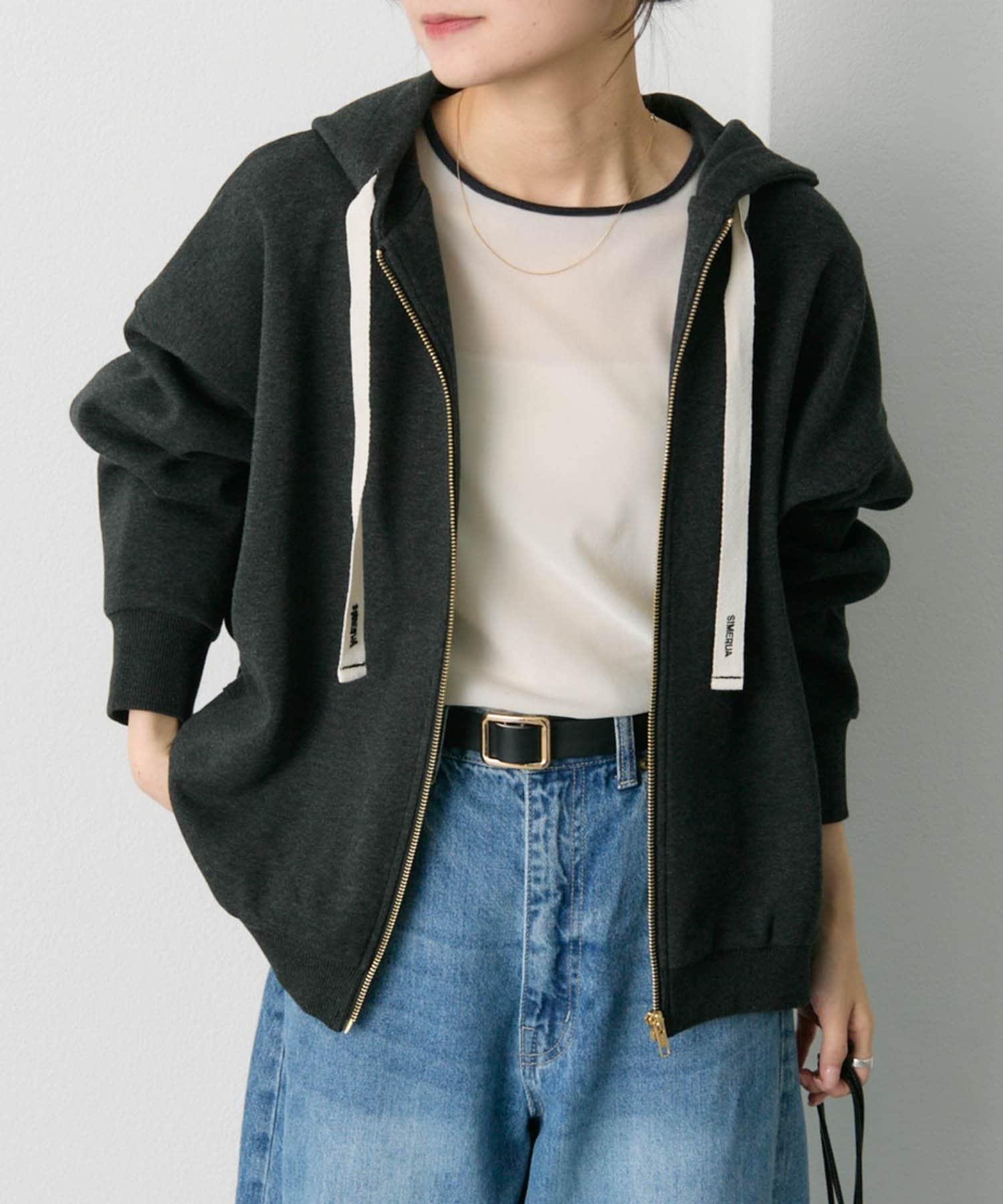 PUAL CE CIN(ピュアルセシン) スムースボンディングサイドリブジップパーカー