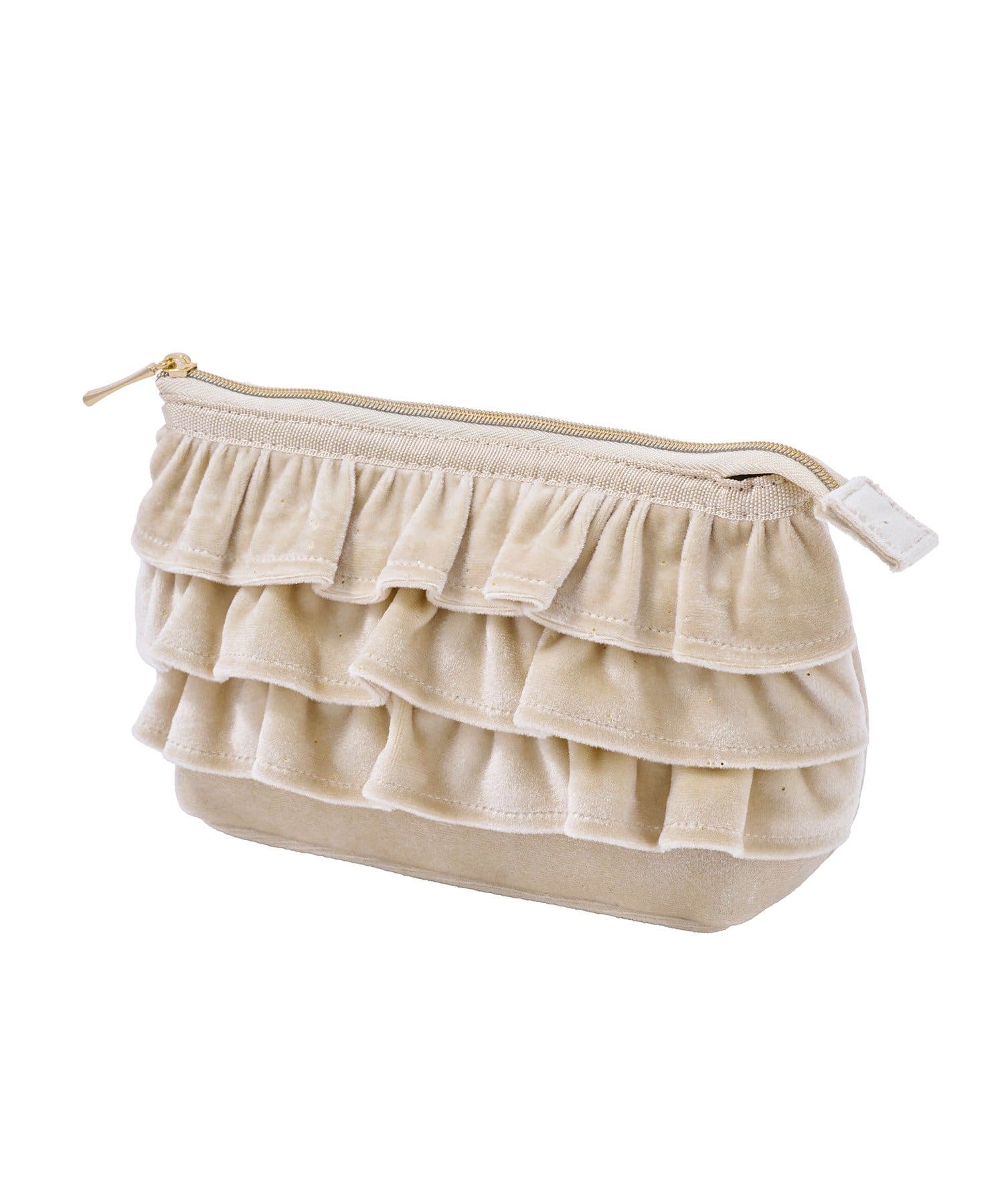 3COINS(スリーコインズ) ベロアラメフリルポーチ