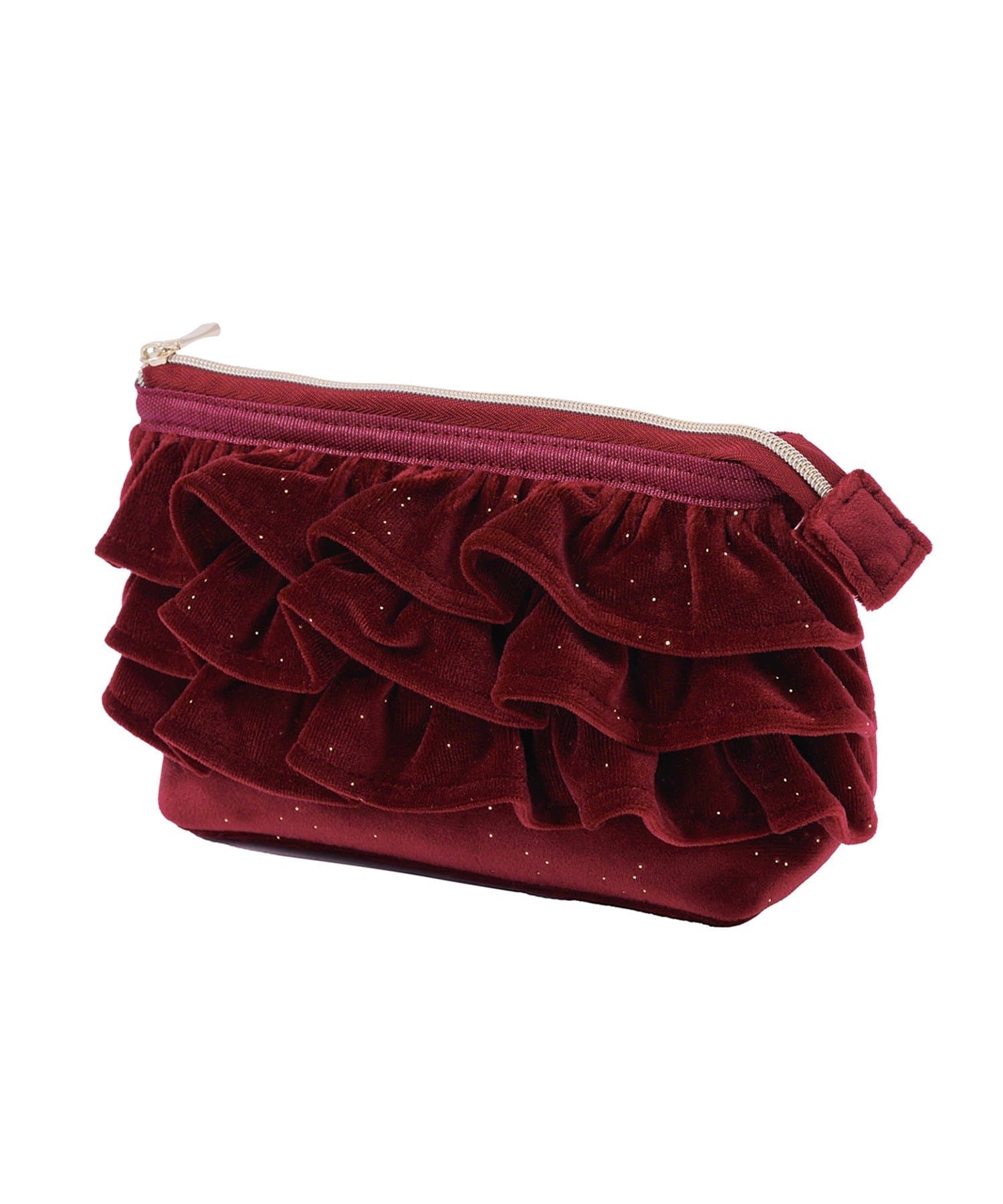 3COINS(スリーコインズ) ベロアラメフリルポーチ