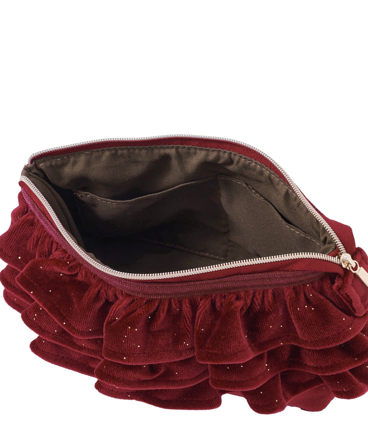 3COINS(スリーコインズ) ベロアラメフリルポーチ