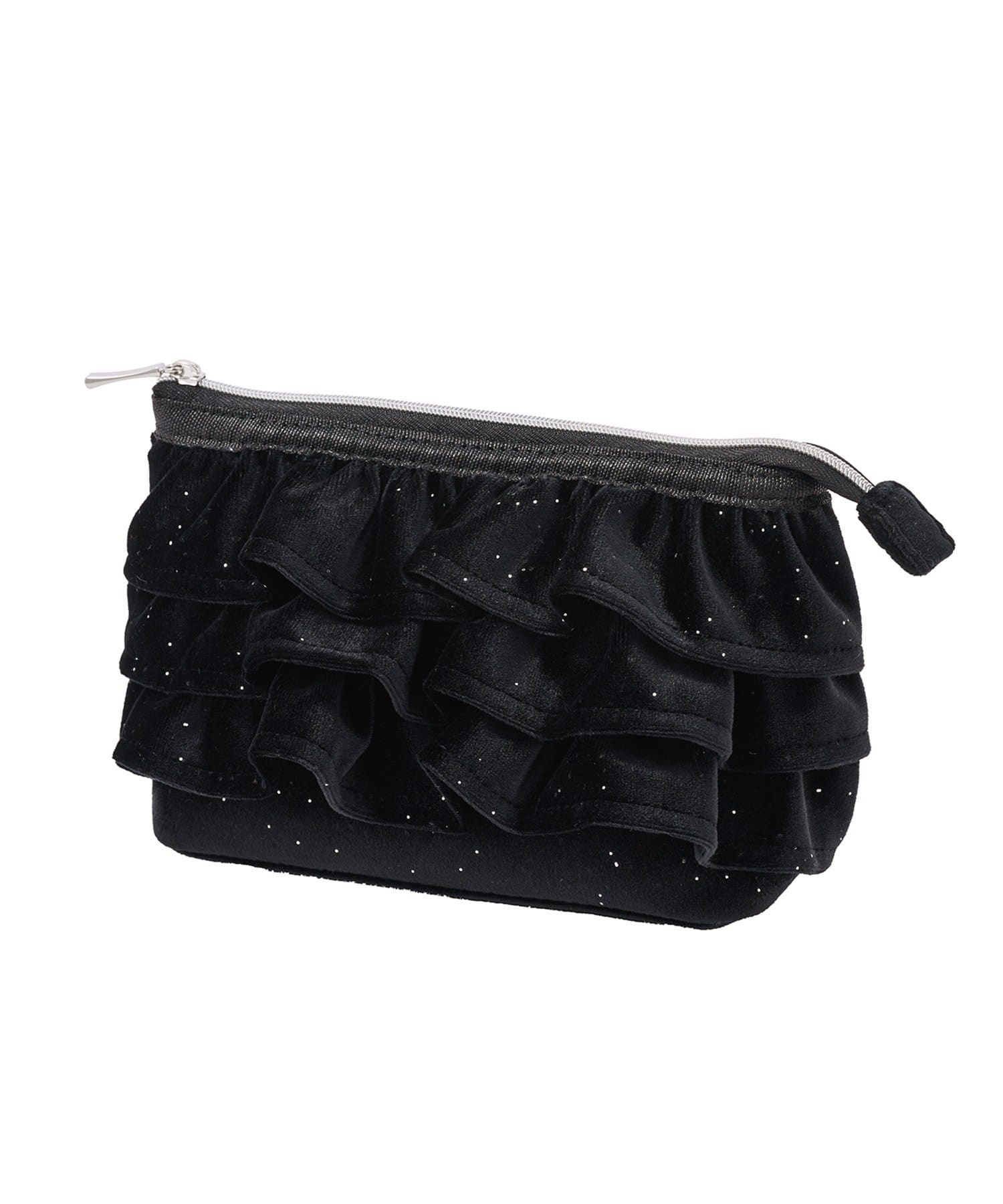 3COINS(スリーコインズ) ベロアラメフリルポーチ