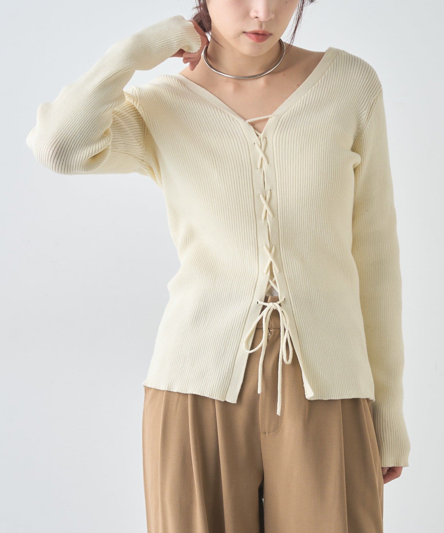 SHENERY(シーナリー) 【前後２WAY仕様】レースアップニット