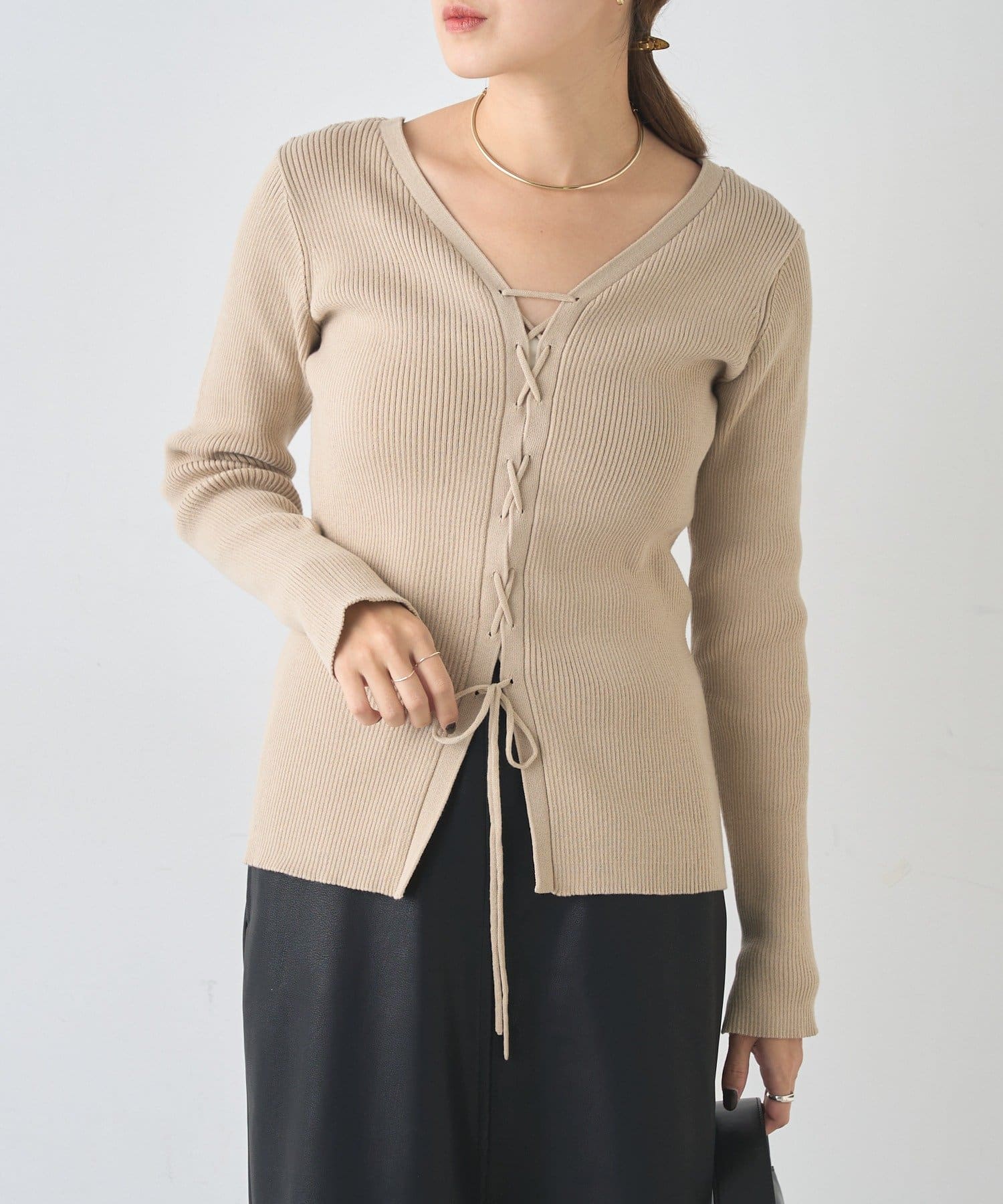 SHENERY(シーナリー) 【前後２WAY仕様】レースアップニット