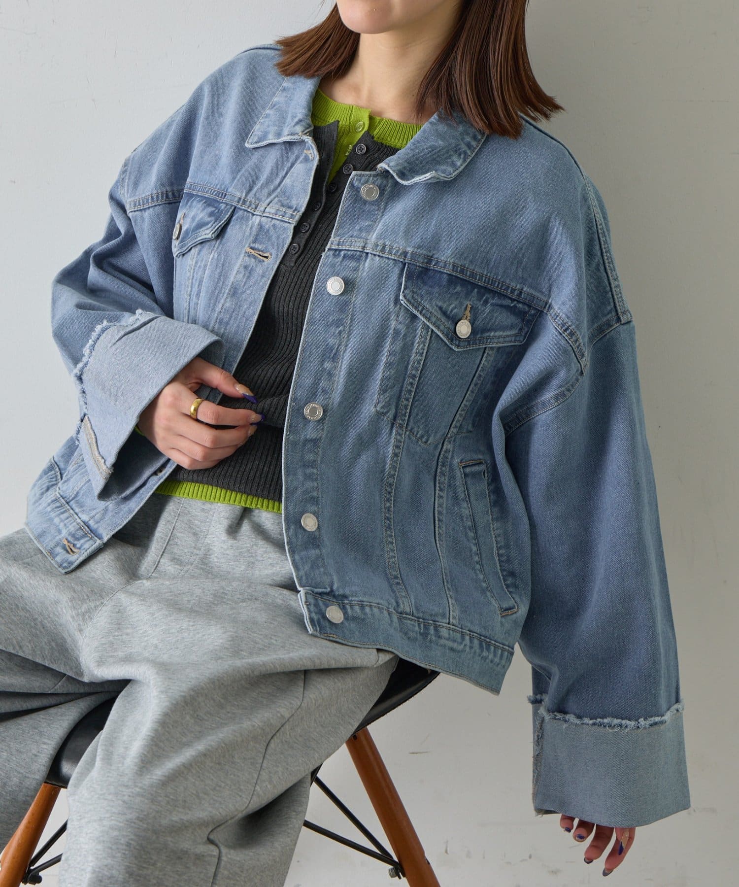 -goocy-(グーシー) 【目を惹く主役級デニム！】ワイドスリーブGジャン