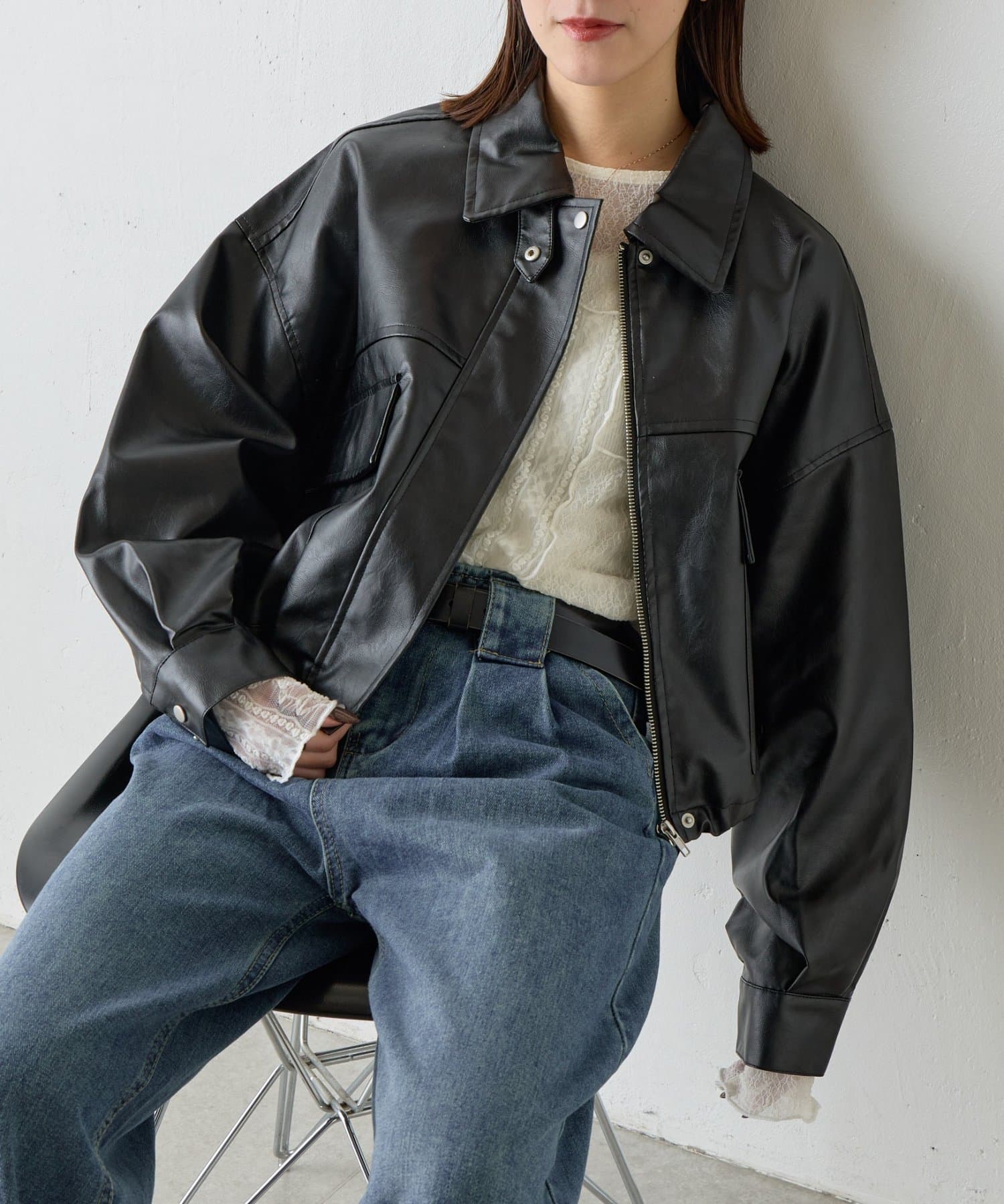 -goocy-(グーシー) 【スタンドネック仕様に◎】2WAYカラー合皮ブルゾン