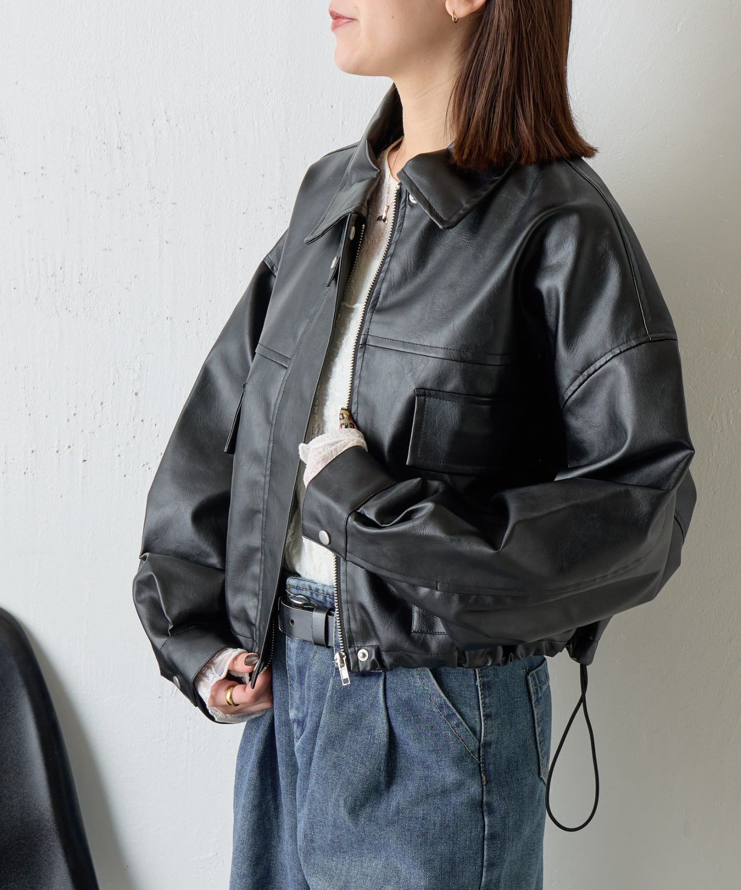 -goocy-(グーシー) 【スタンドネック仕様に◎】2WAYカラー合皮ブルゾン