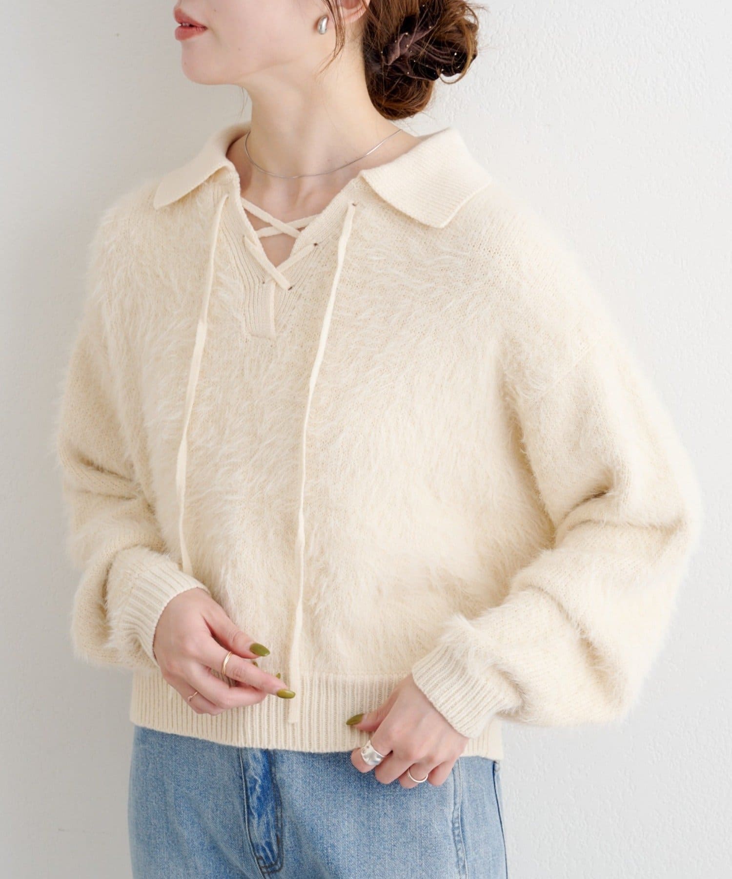 Kastane(カスタネ) B レースアップスキッパーシャギーニット