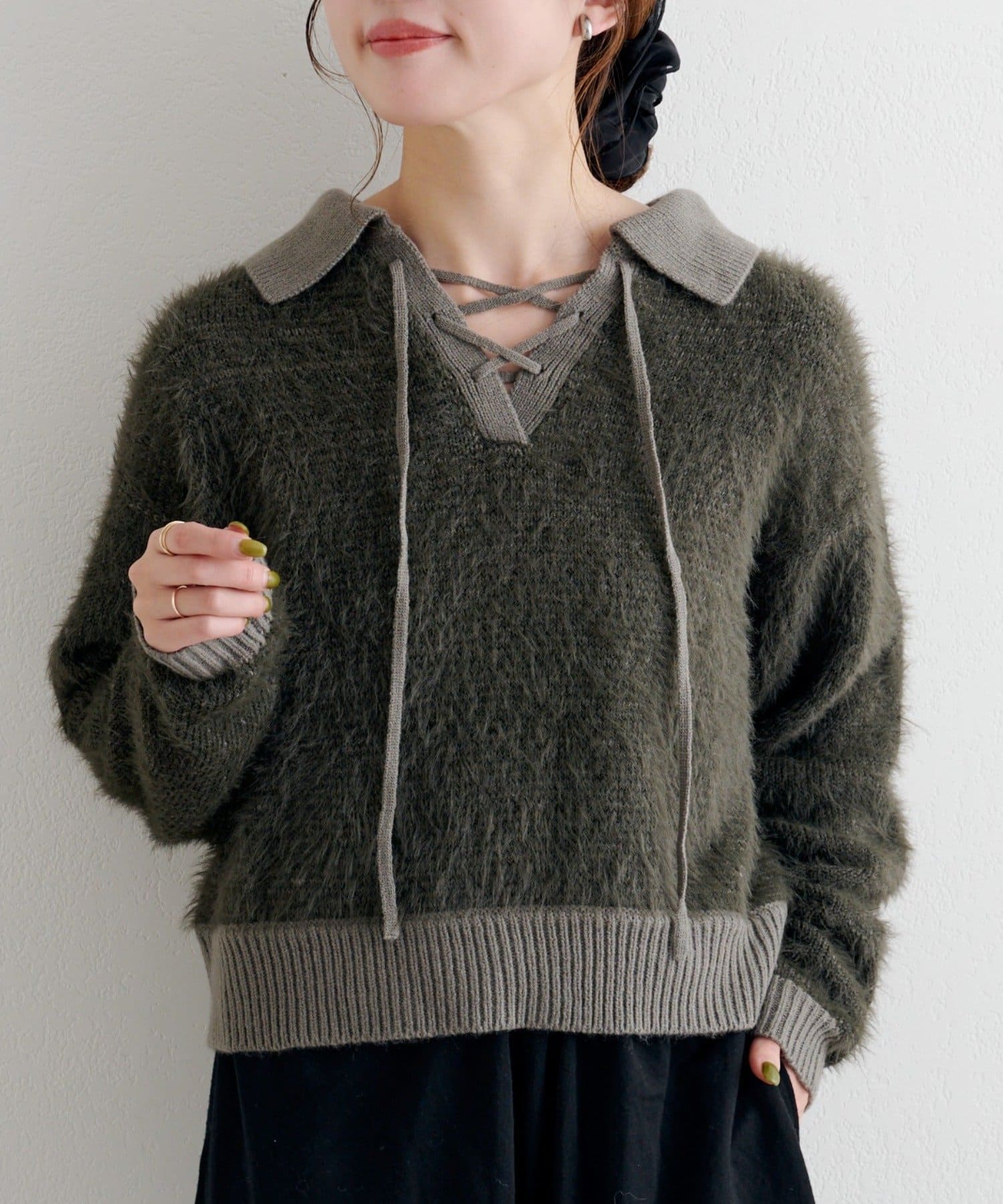 Kastane(カスタネ) B レースアップスキッパーシャギーニット