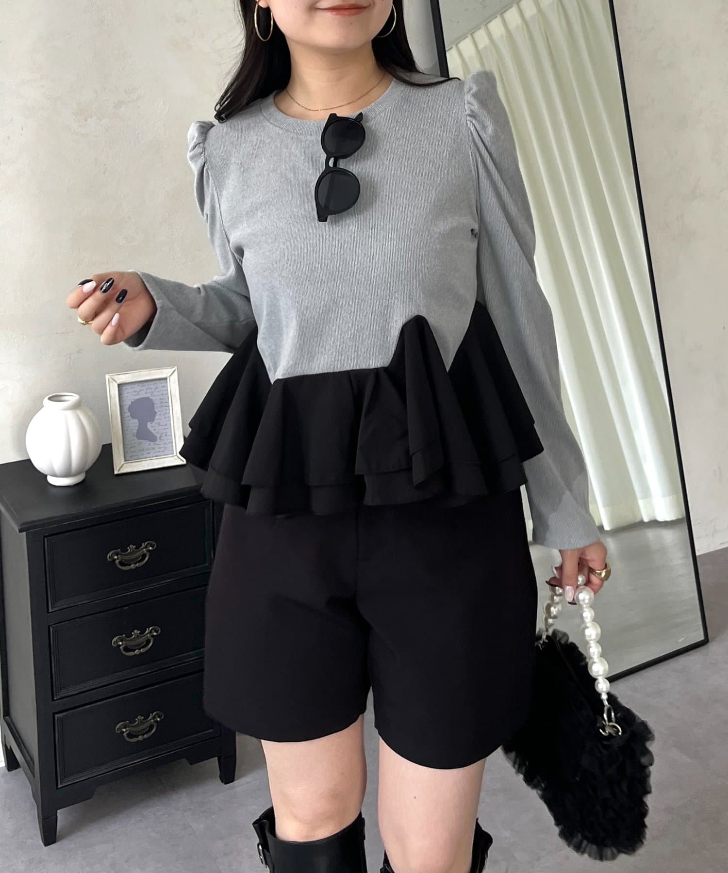 prose verse(プロズヴェール) 裾フリル起毛リブカットトップス