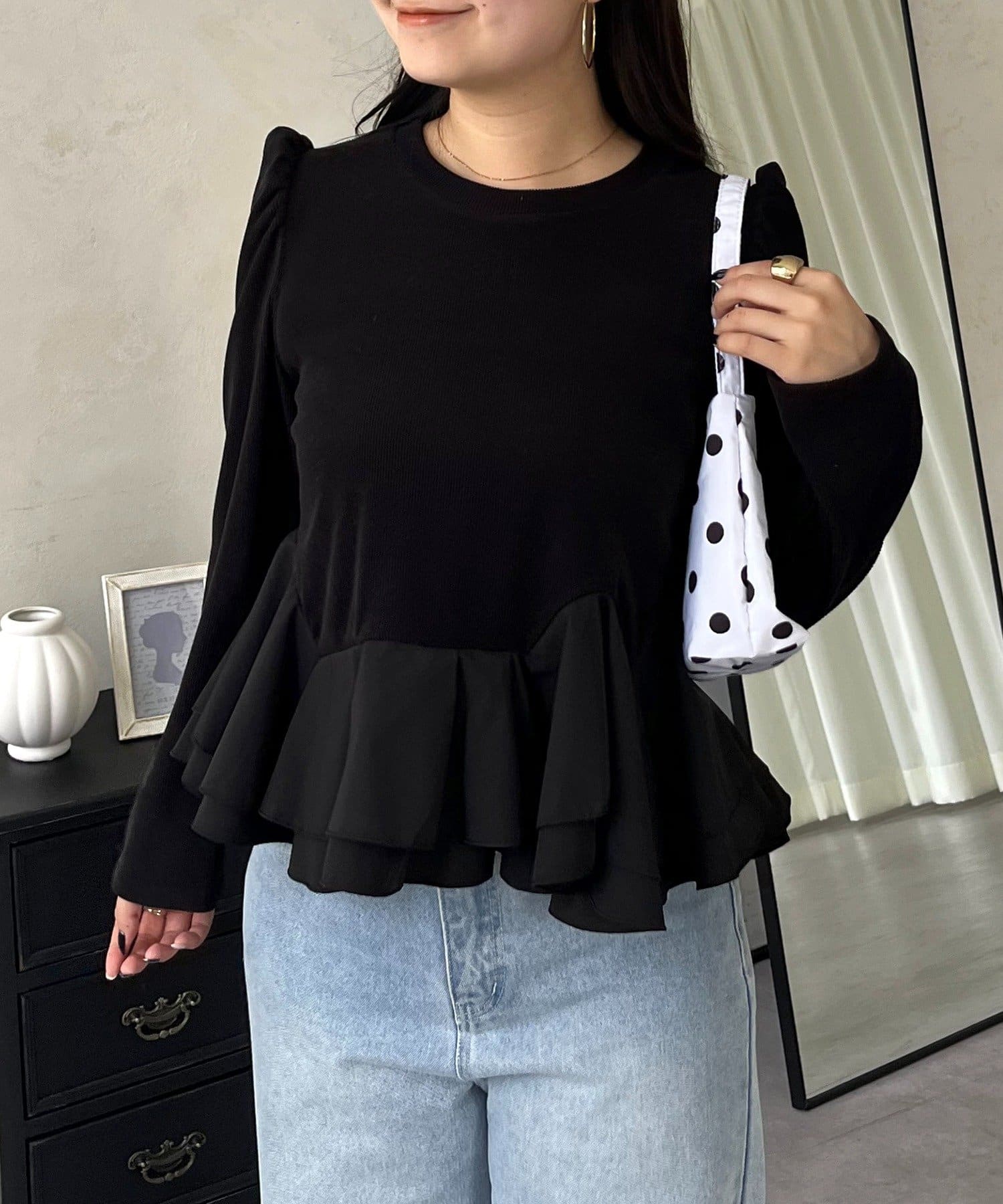 prose verse(プロズヴェール) 裾フリル起毛リブカットトップス