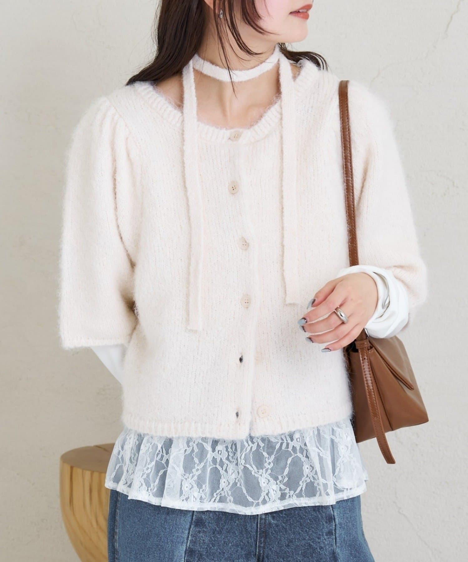 mystic(ミスティック) 《予約10%OFFおすすめアイテム》ふわふわ半袖ニットカーディガン