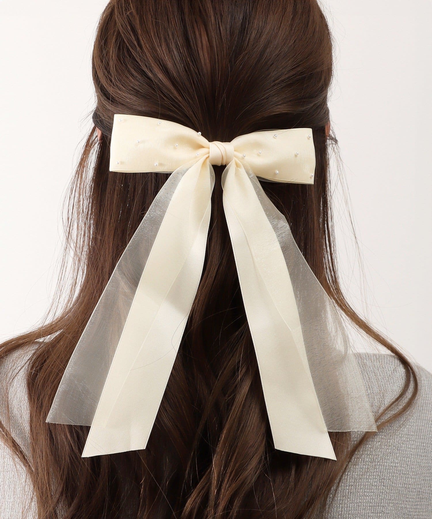 3COINS(スリーコインズ) パール付きリボンバレッタ