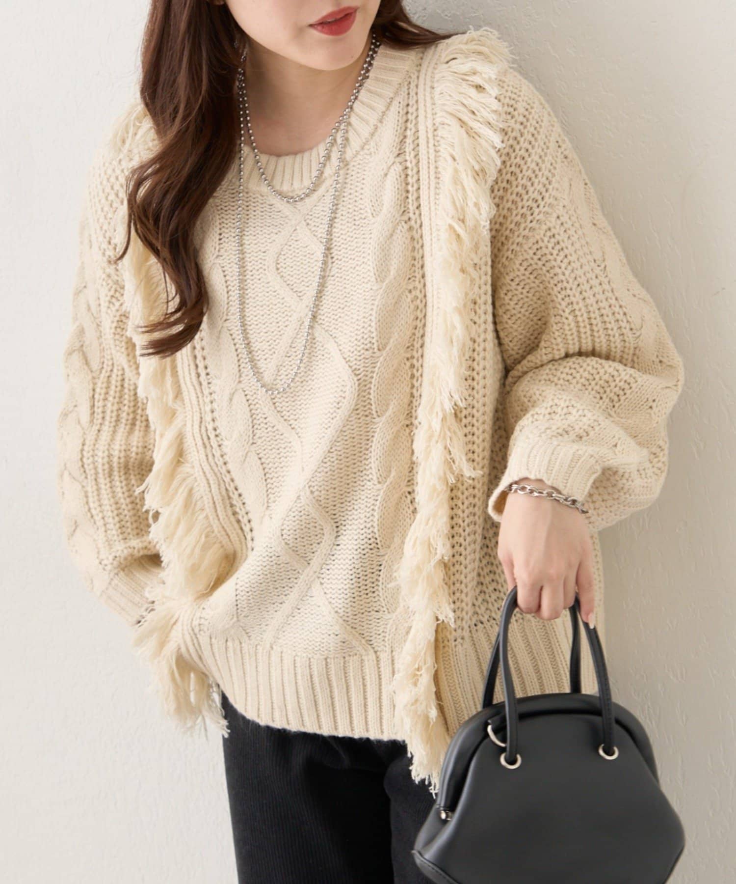 NICE CLAUP / OLIVE des OLIVE OUTLET(ナイスクラップ  / オリーブ デ オリーブ アウトレット) 【RMAF】フリンジクループルオーバー