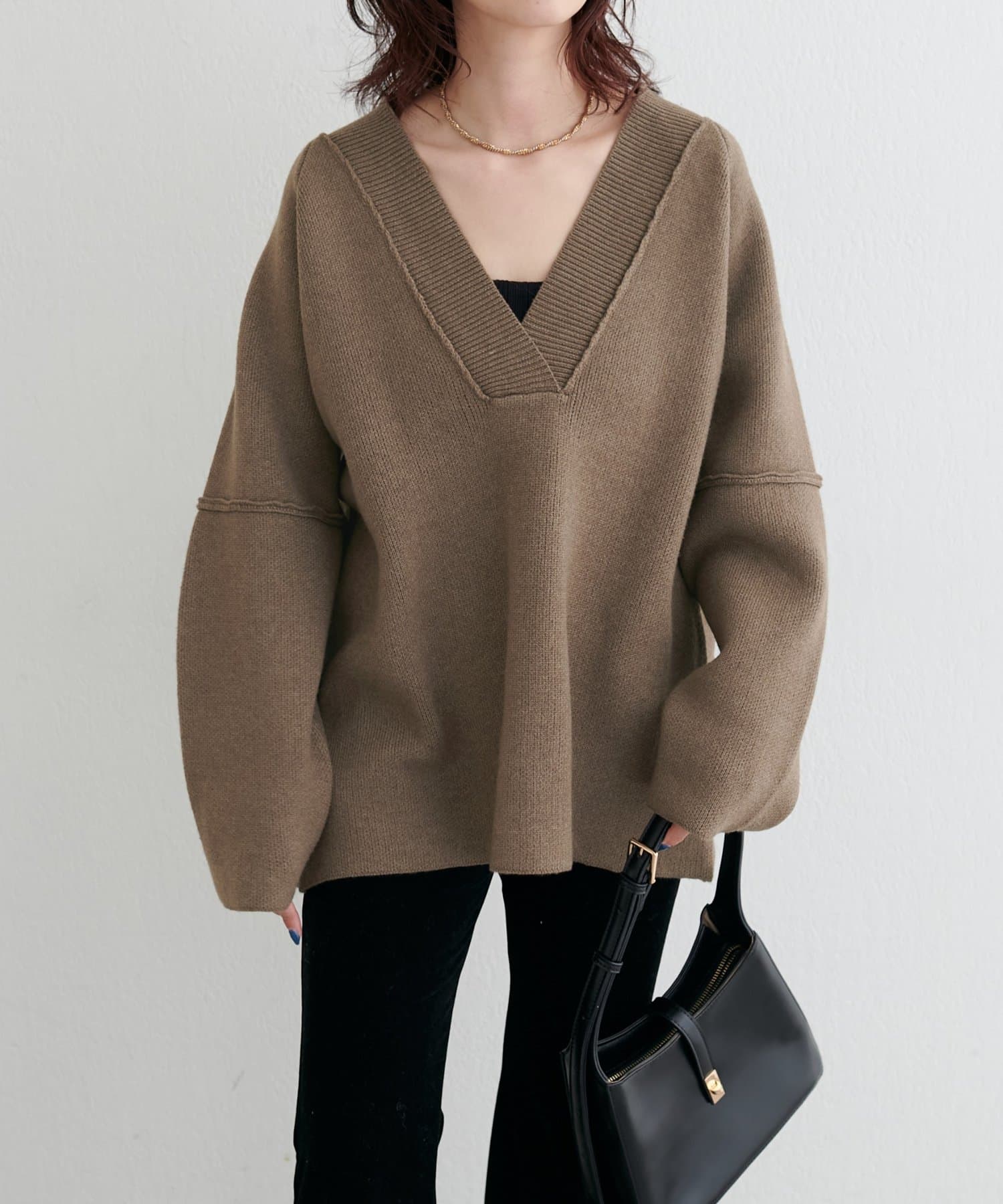 LARUTA(ラルータ) ウール混ジャガード袖切替プルオーバー