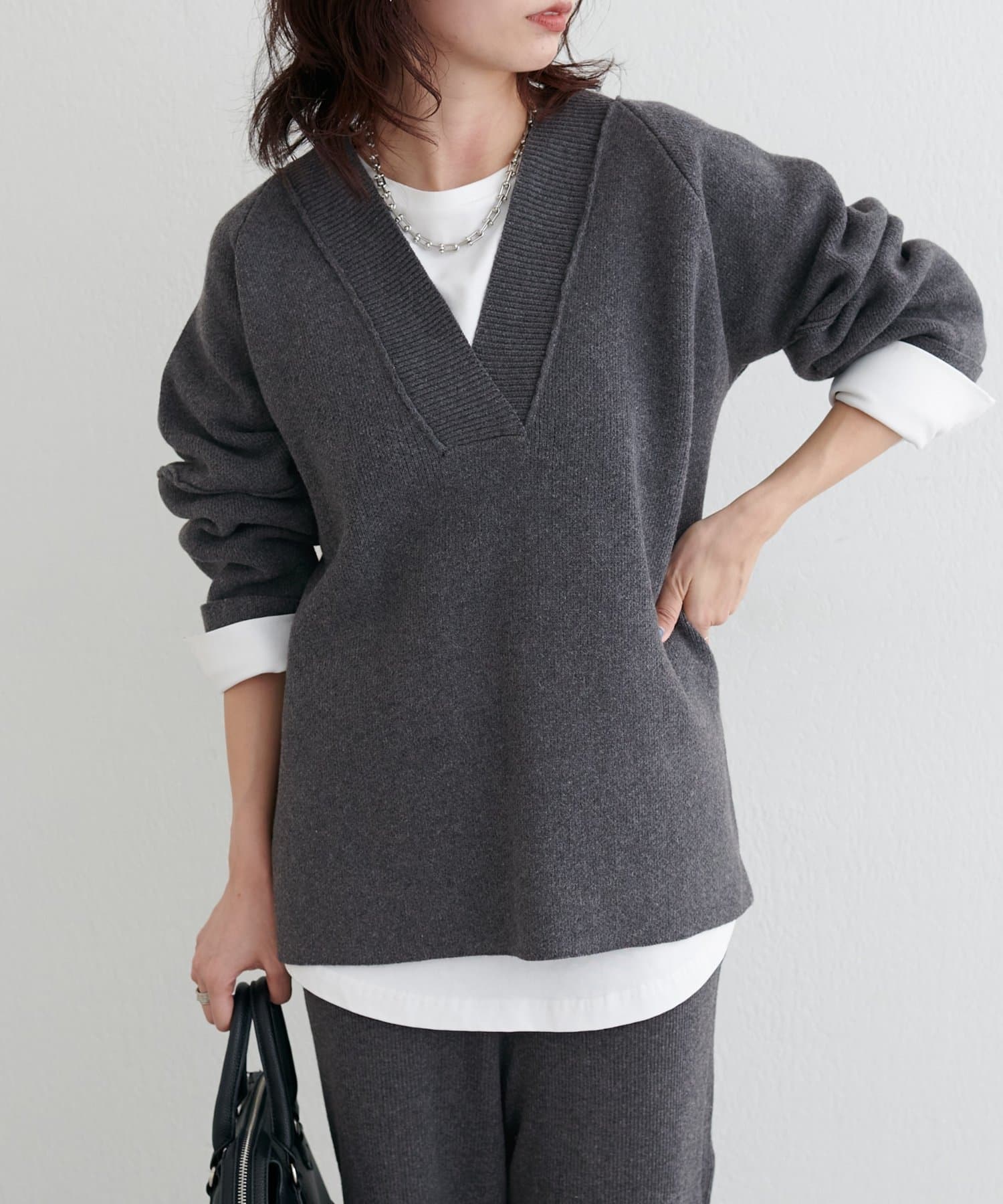 LARUTA(ラルータ) ウール混ジャガード袖切替プルオーバー