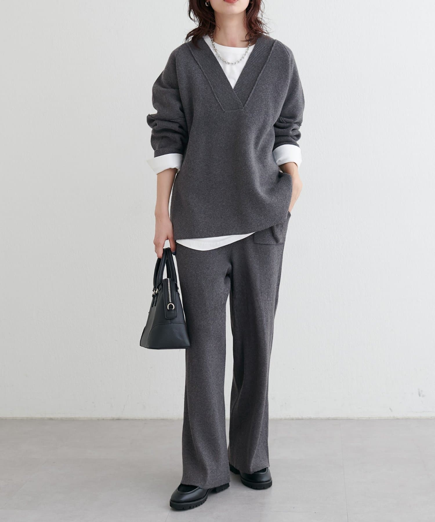 LARUTA(ラルータ) ウール混ジャガード袖切替プルオーバー