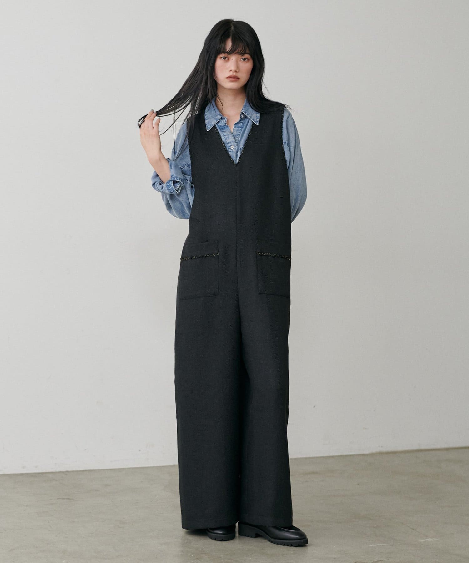 LARUTA(ラルータ) フリンジツイードサロペット