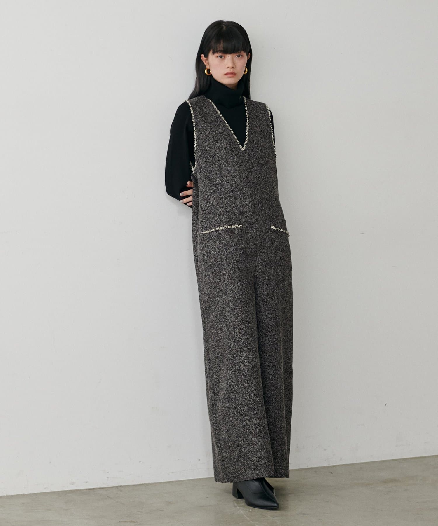 LARUTA(ラルータ) フリンジツイードサロペット