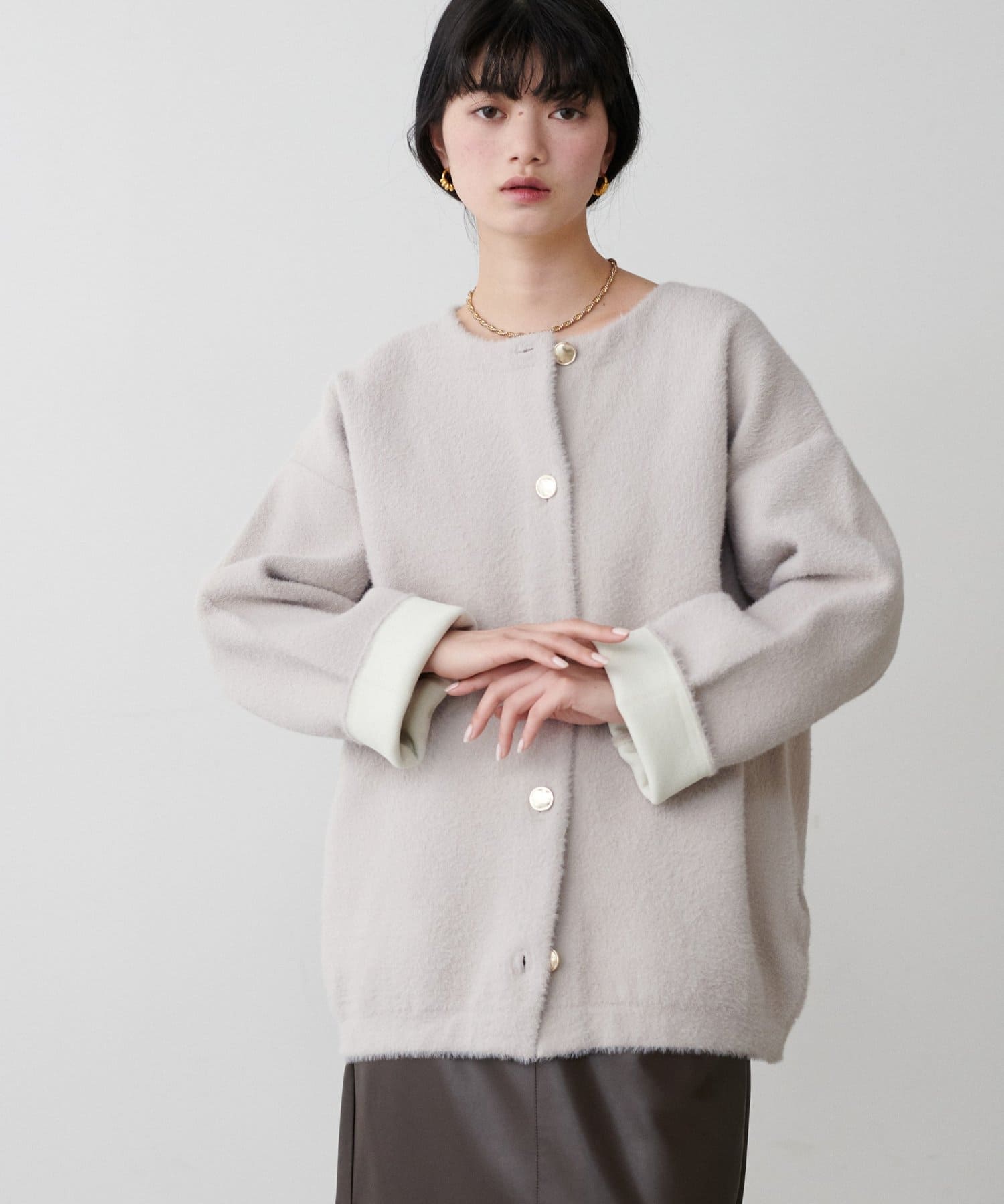 LARUTA(ラルータ) フェレットタッチシャギー接結ニットカーデ