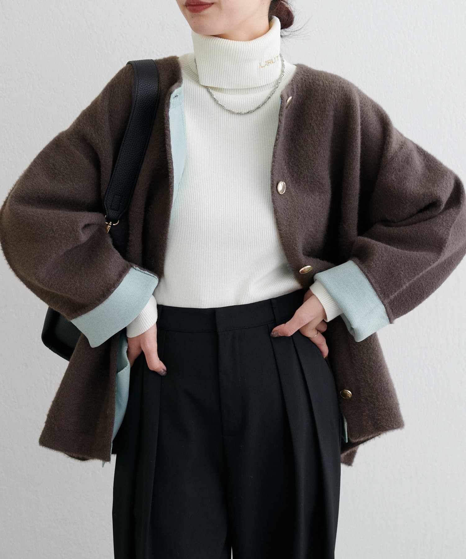 LARUTA(ラルータ) フェレットタッチシャギー接結ニットカーデ