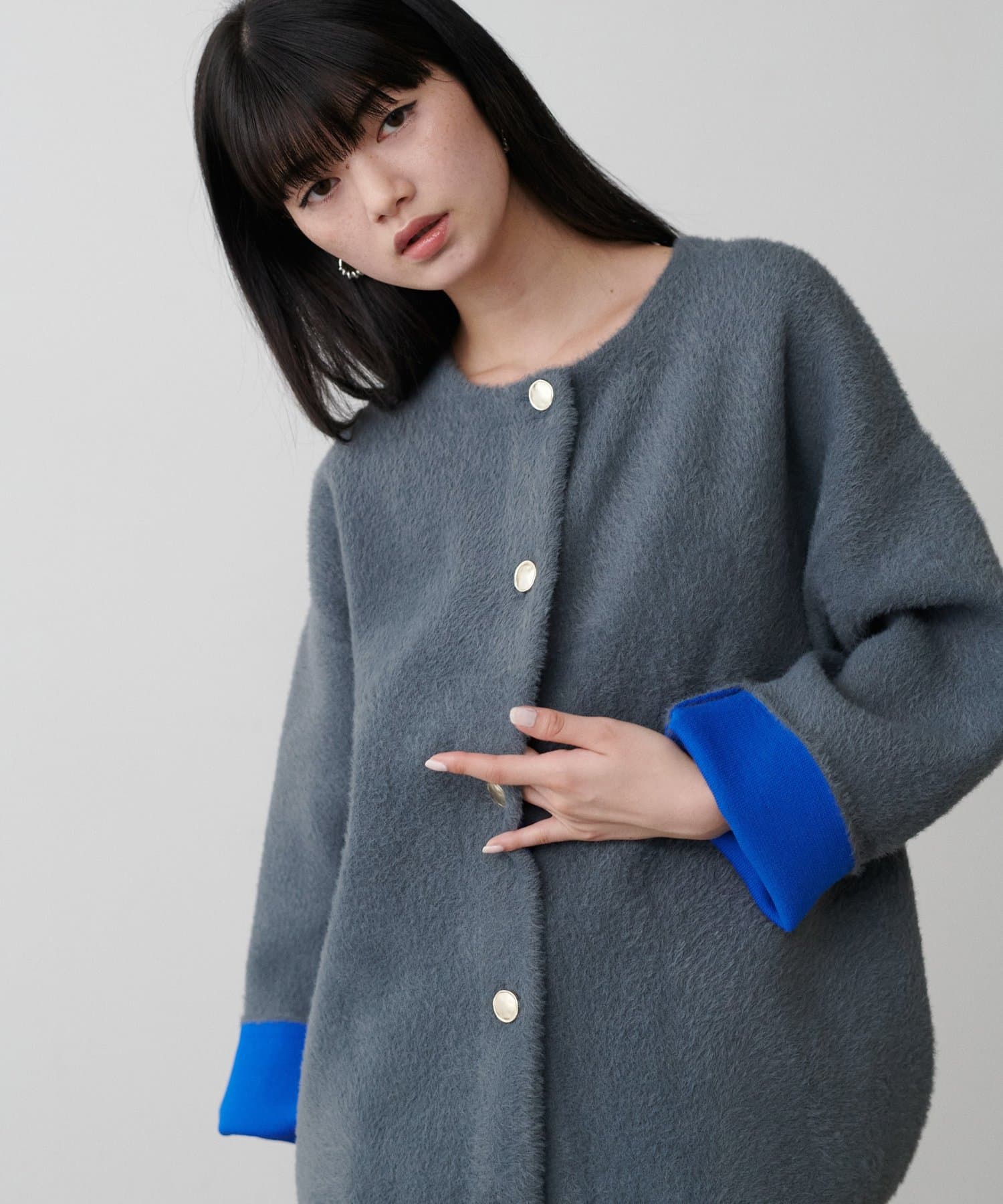 LARUTA(ラルータ) フェレットタッチシャギー接結ニットカーデ