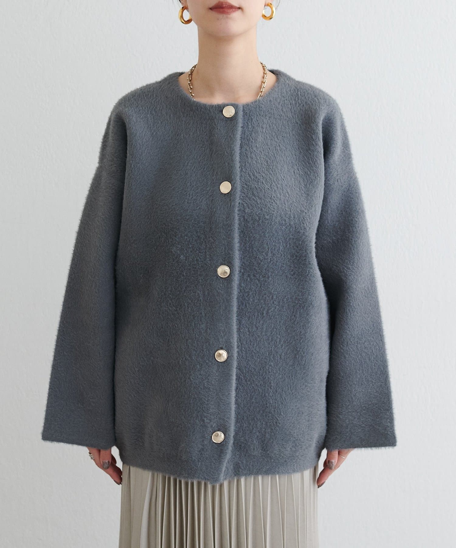 LARUTA(ラルータ) フェレットタッチシャギー接結ニットカーデ