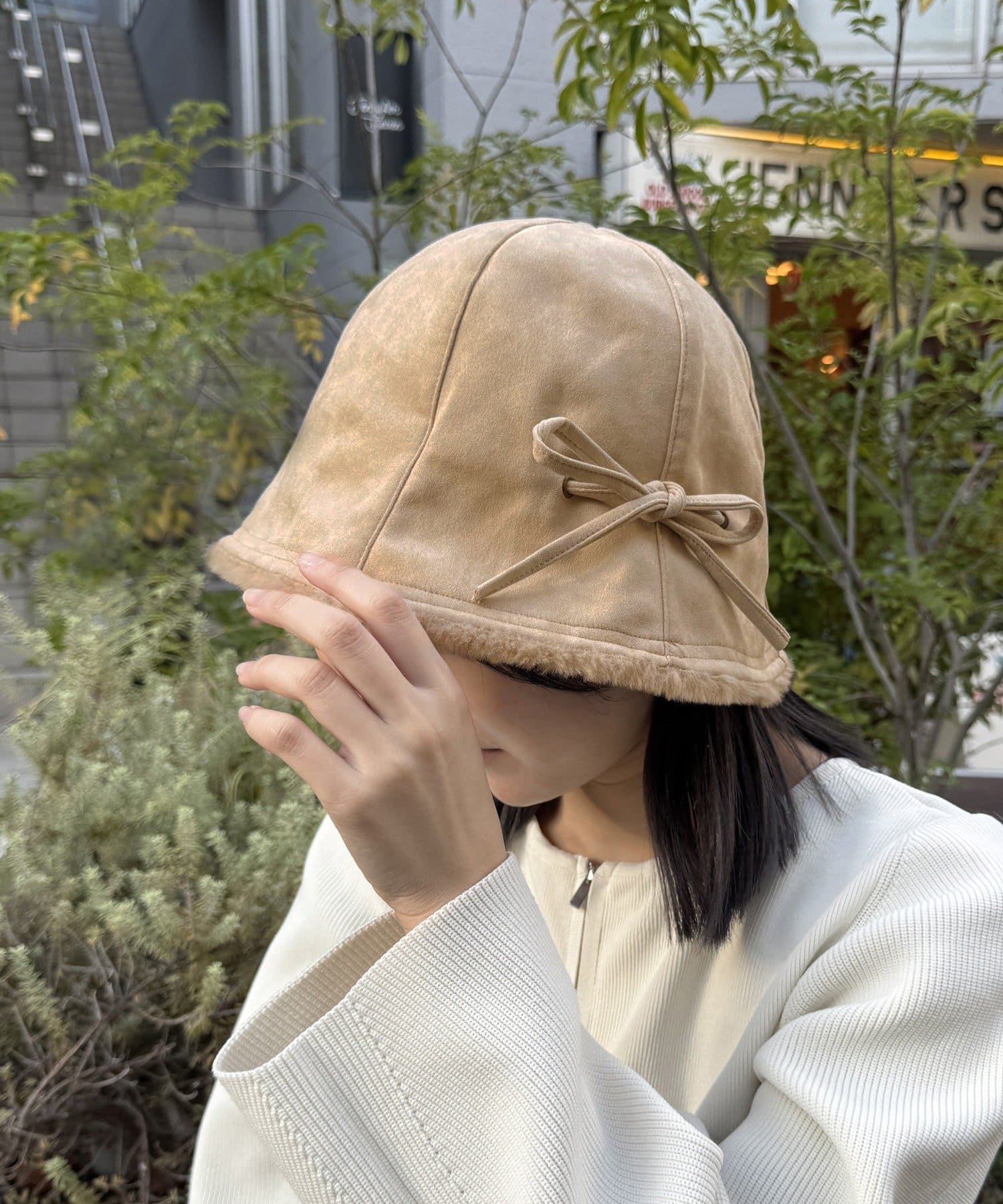 Lattice(ラティス) リボン付きスエードハット