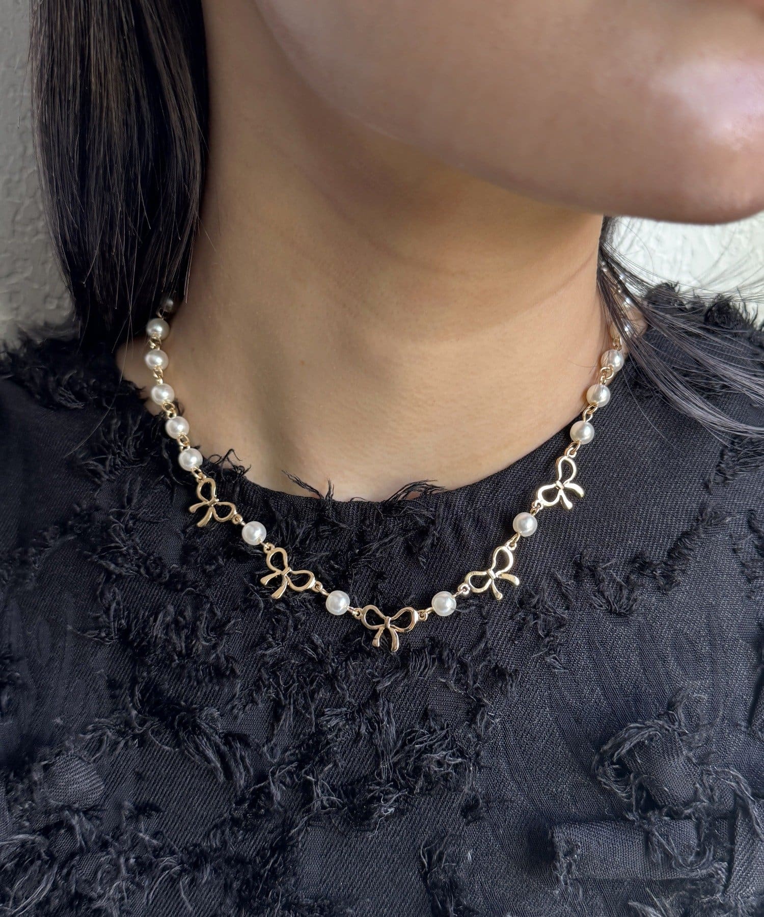 Lattice(ラティス) パールリボンネックレス